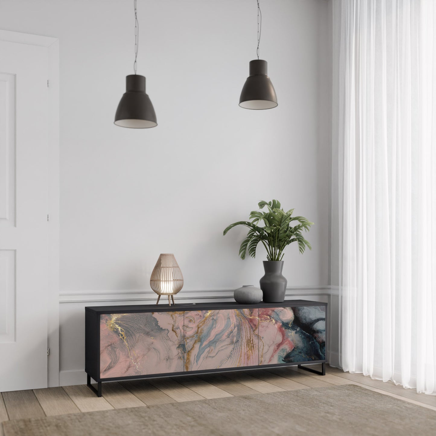 Mobile TV a 3 ante GILDED SWIRLS in finitura nera