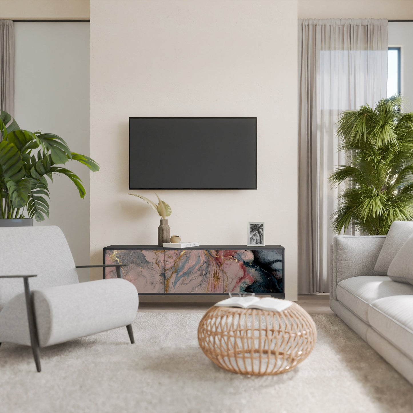 Mobile TV a 3 ante GILDED SWIRLS in finitura nera