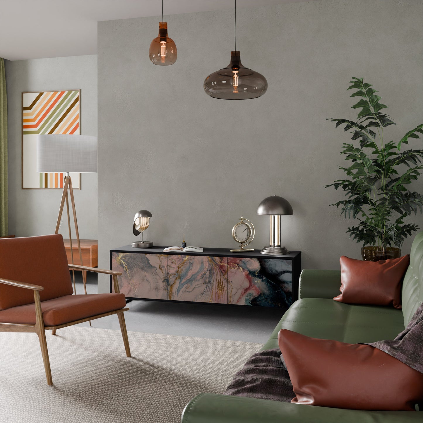 Mobile TV a 3 ante GILDED SWIRLS in finitura nera