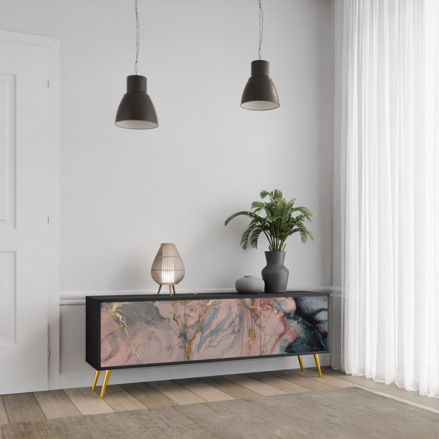 Mobile TV a 3 ante GILDED SWIRLS in finitura nera
