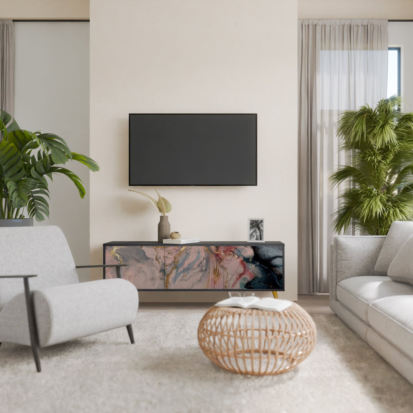 Mobile TV a 3 ante GILDED SWIRLS in finitura nera