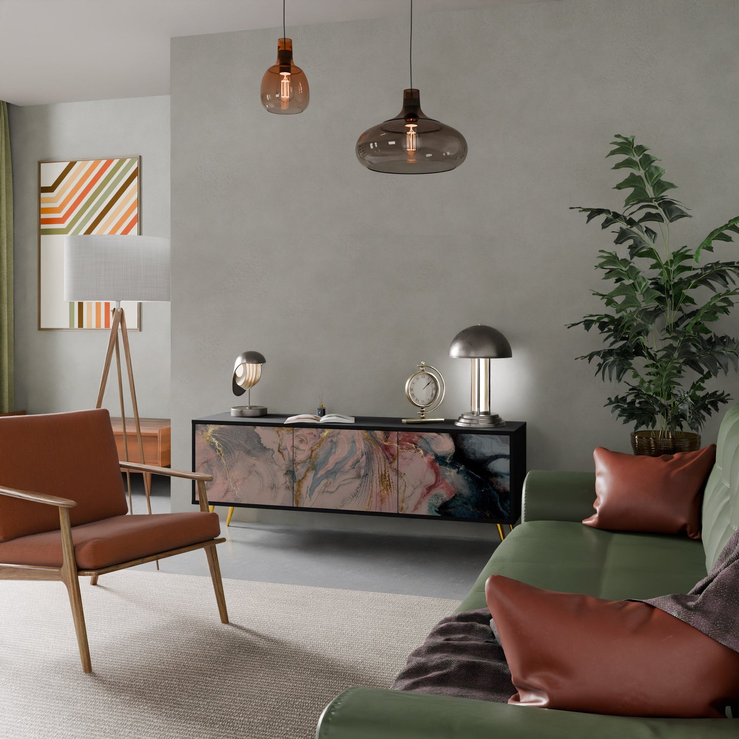 Mobile TV a 3 ante GILDED SWIRLS in finitura nera