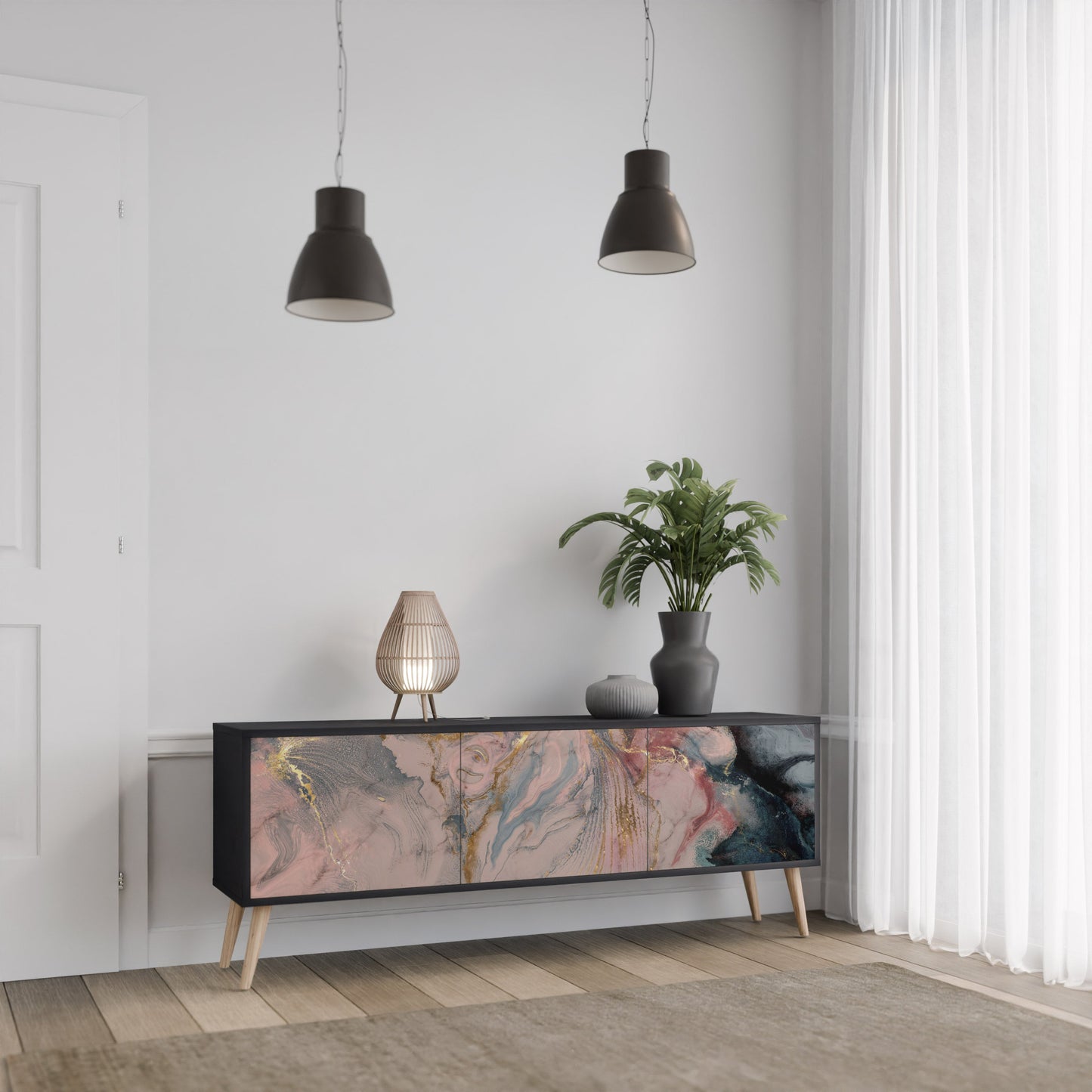 Mobile TV a 3 ante GILDED SWIRLS in finitura nera
