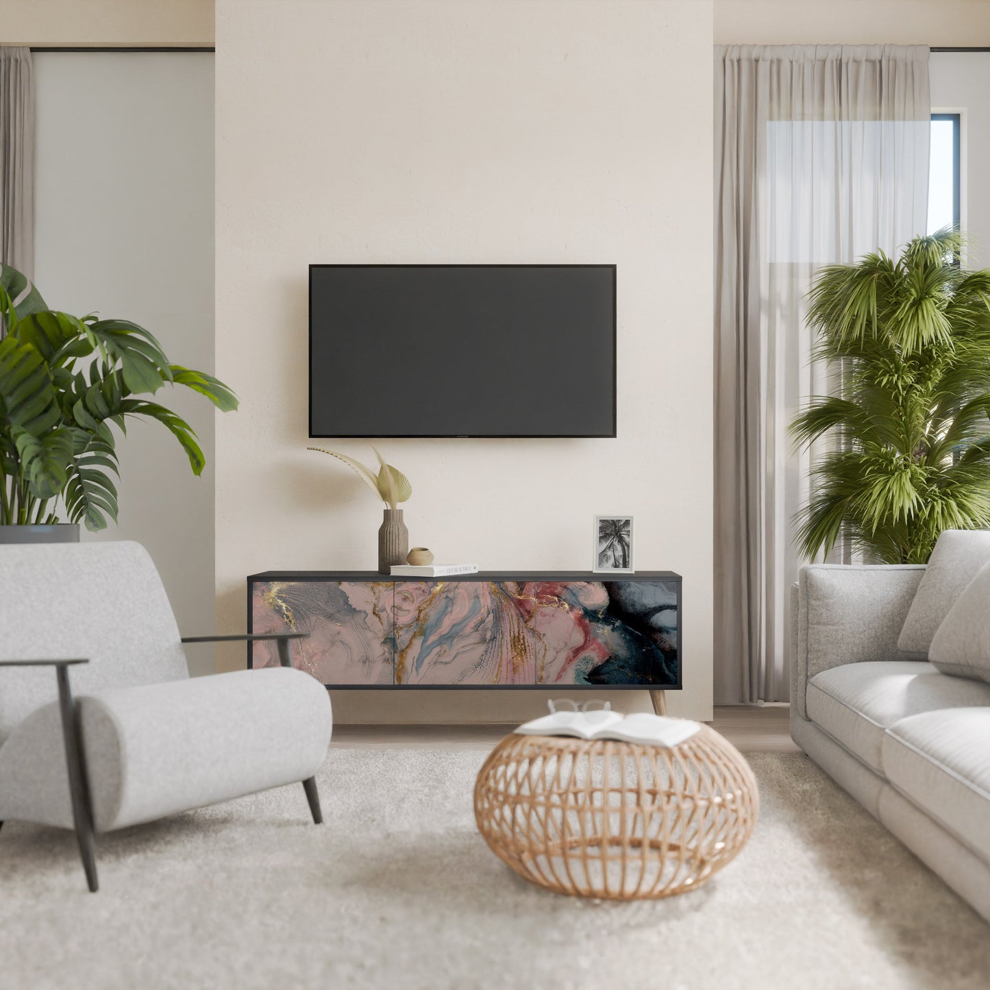 Mobile TV a 3 ante GILDED SWIRLS in finitura nera