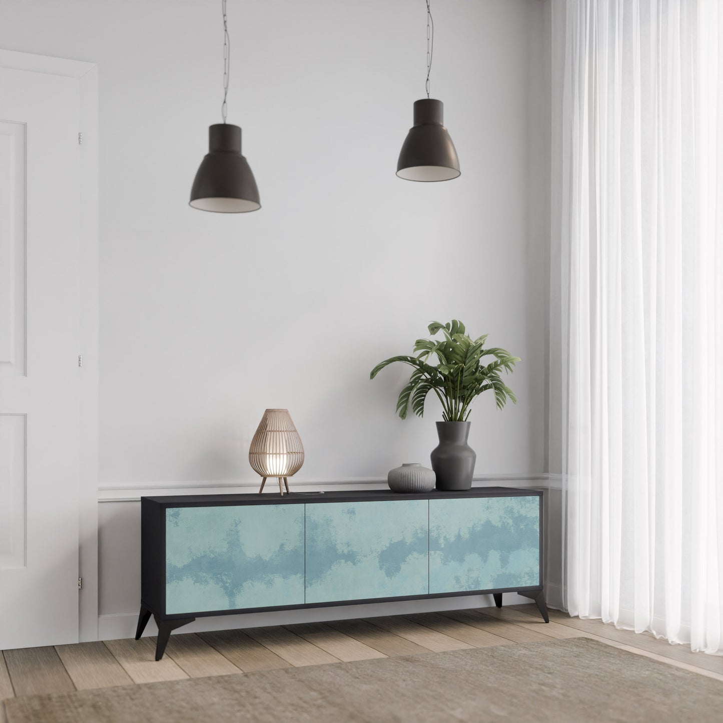 Mobile TV SKY WASH a 3 ante con finitura nera