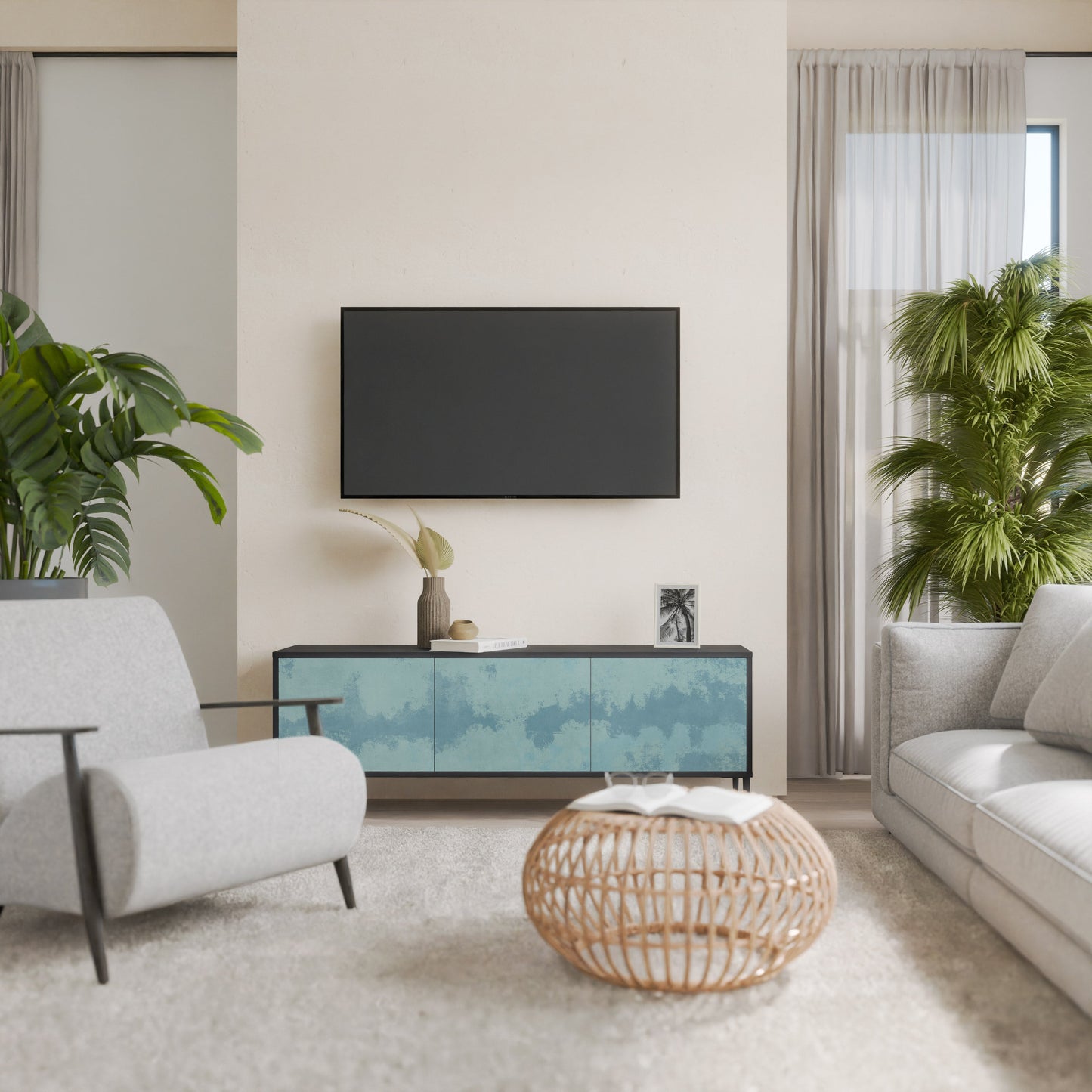 Mobile TV SKY WASH a 3 ante con finitura nera
