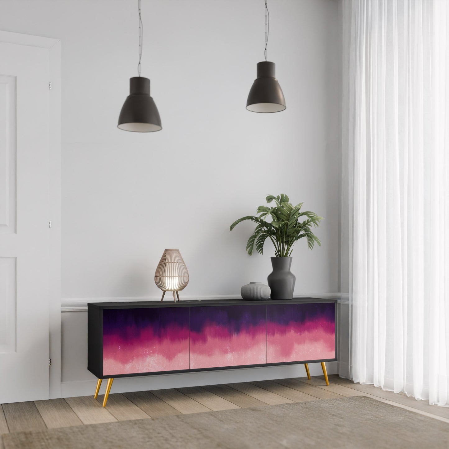Mobile TV AURORA BOREALIS a 3 ante in finitura nera