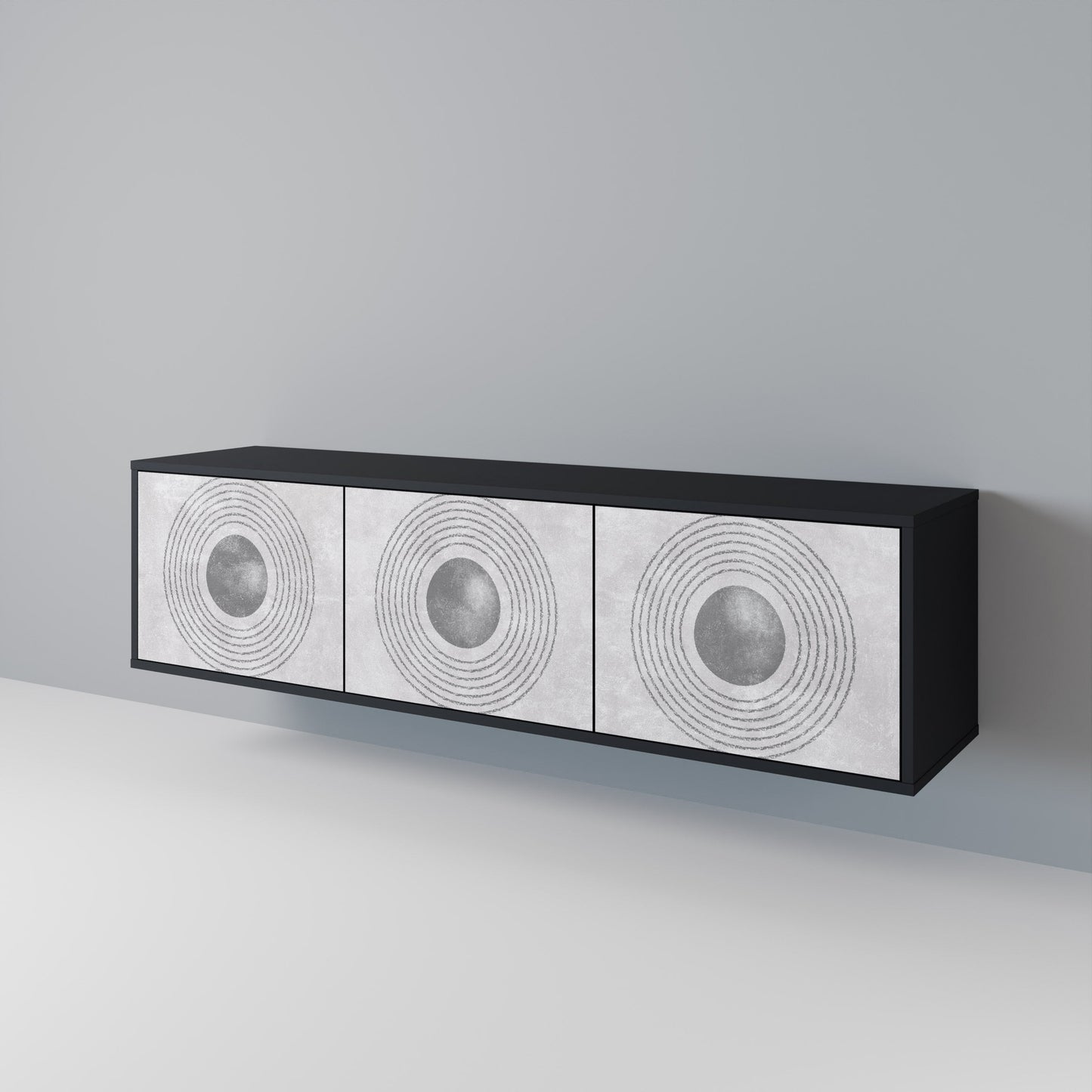 Mobile TV SOLID CIRCLES a 3 ante con finitura nera