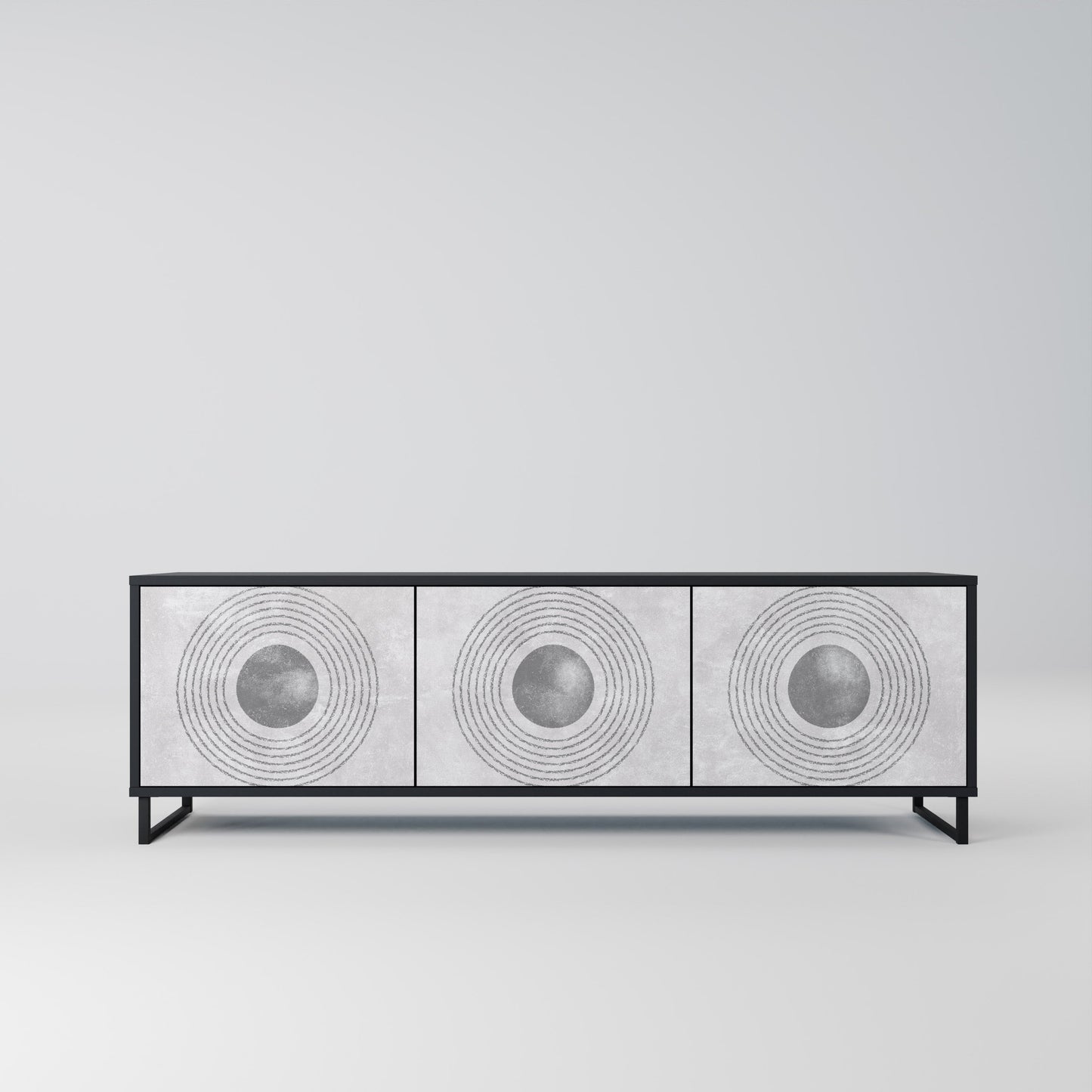 Mobile TV SOLID CIRCLES a 3 ante con finitura nera