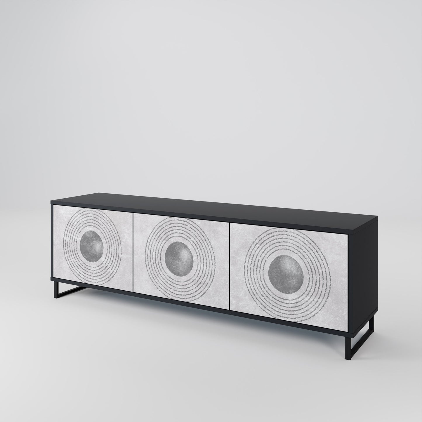 Mobile TV SOLID CIRCLES a 3 ante con finitura nera
