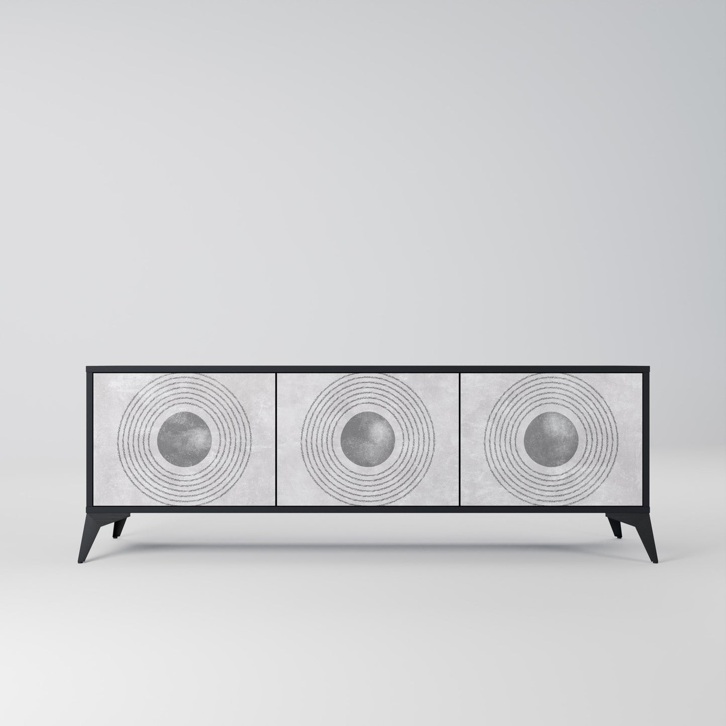 Mobile TV SOLID CIRCLES a 3 ante con finitura nera
