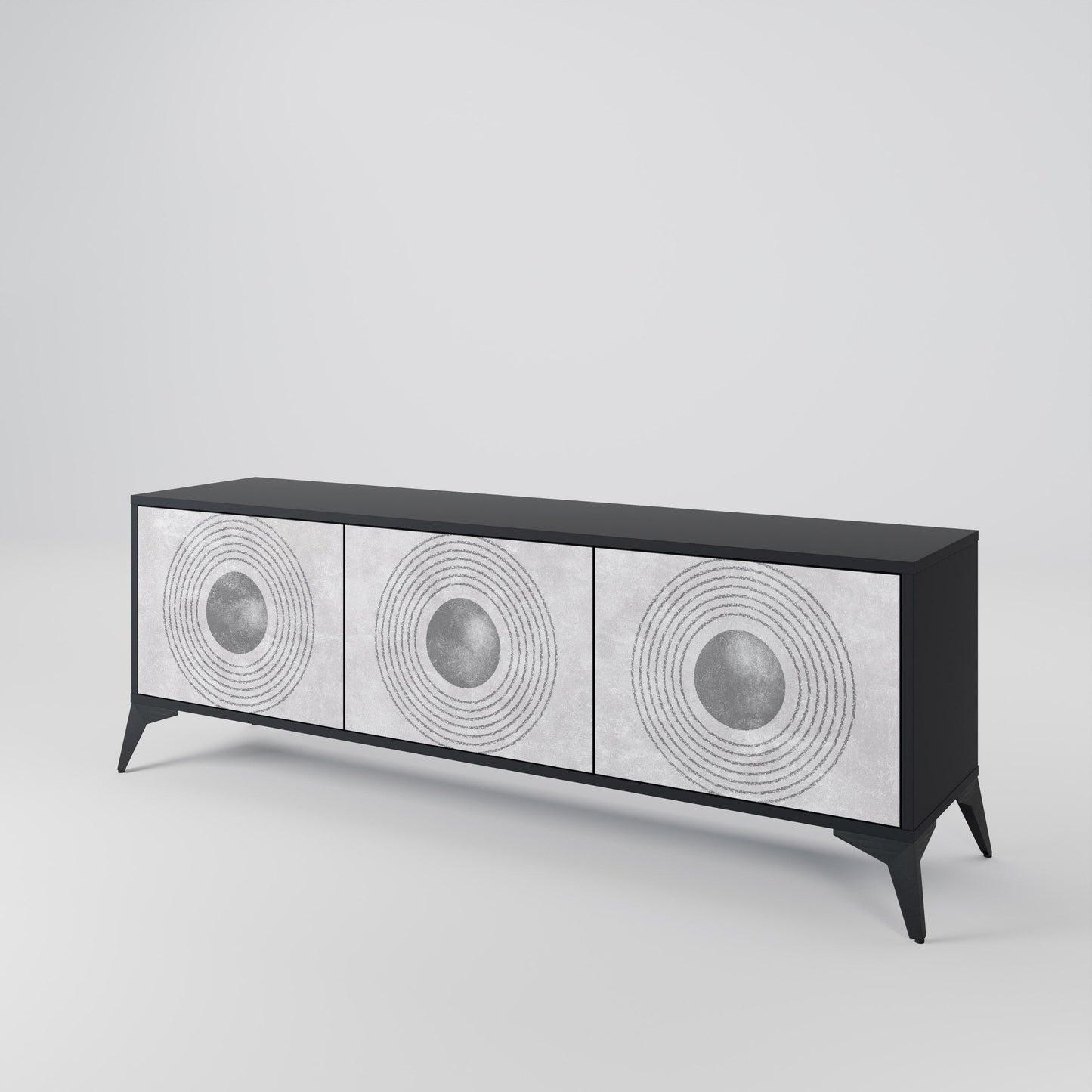 Mobile TV SOLID CIRCLES a 3 ante con finitura nera