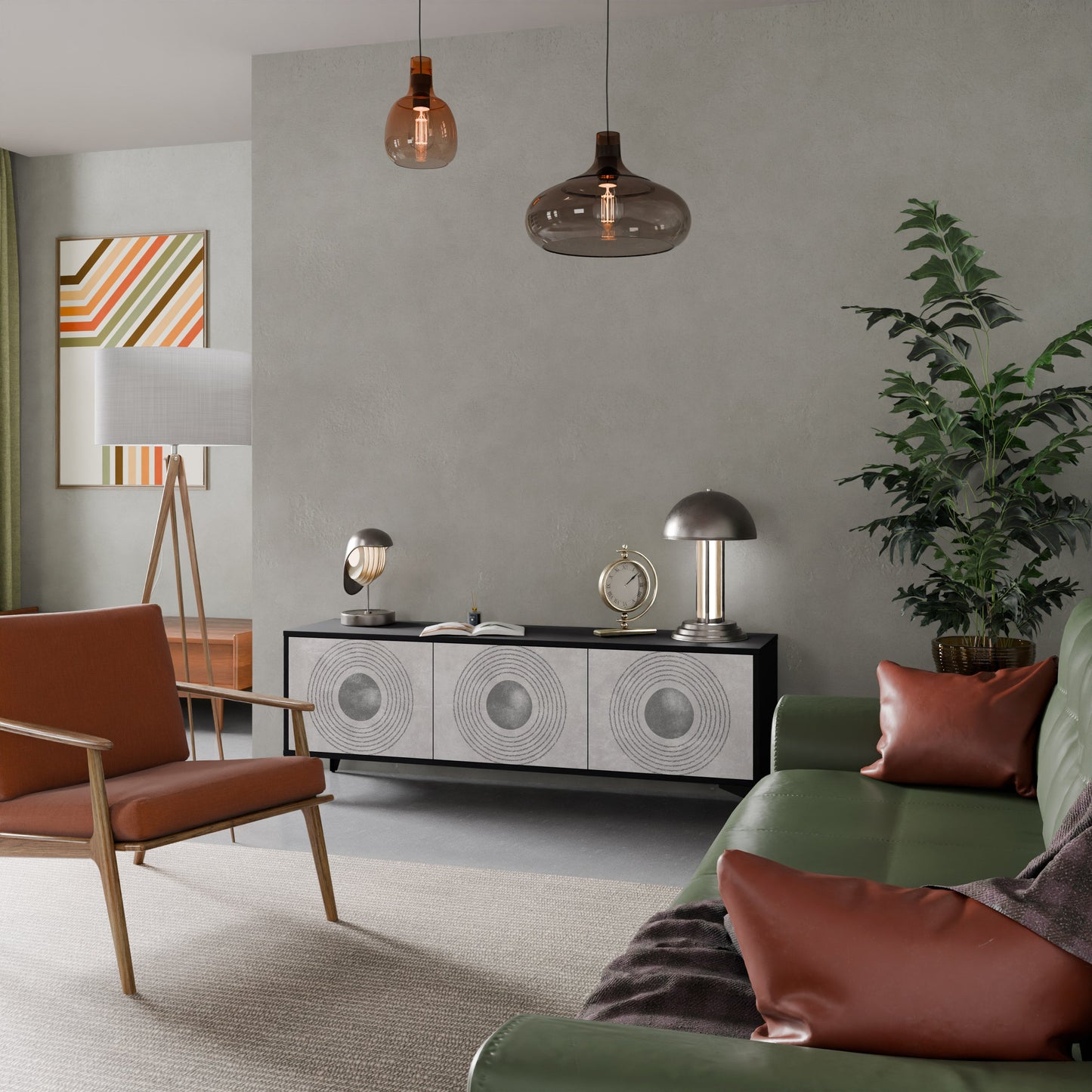 Mobile TV SOLID CIRCLES a 3 ante con finitura nera