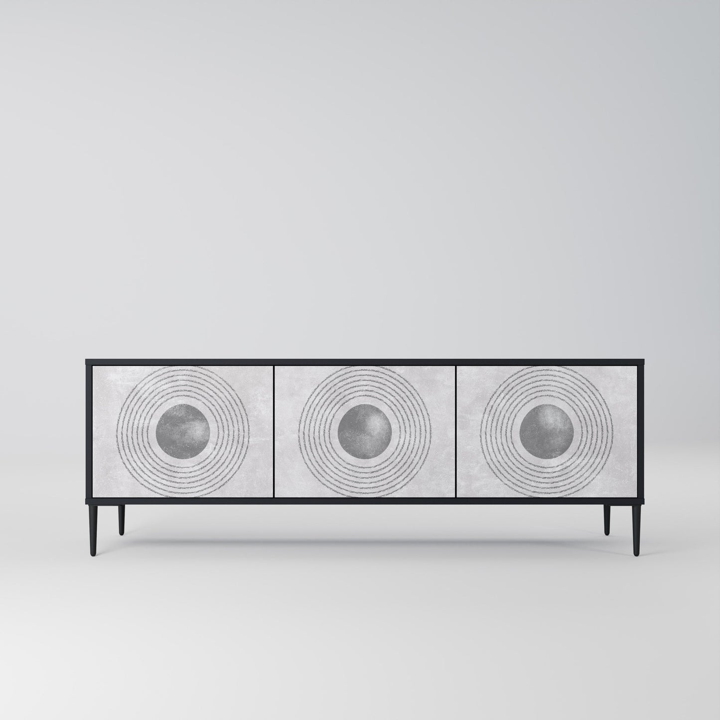 Mobile TV SOLID CIRCLES a 3 ante con finitura nera