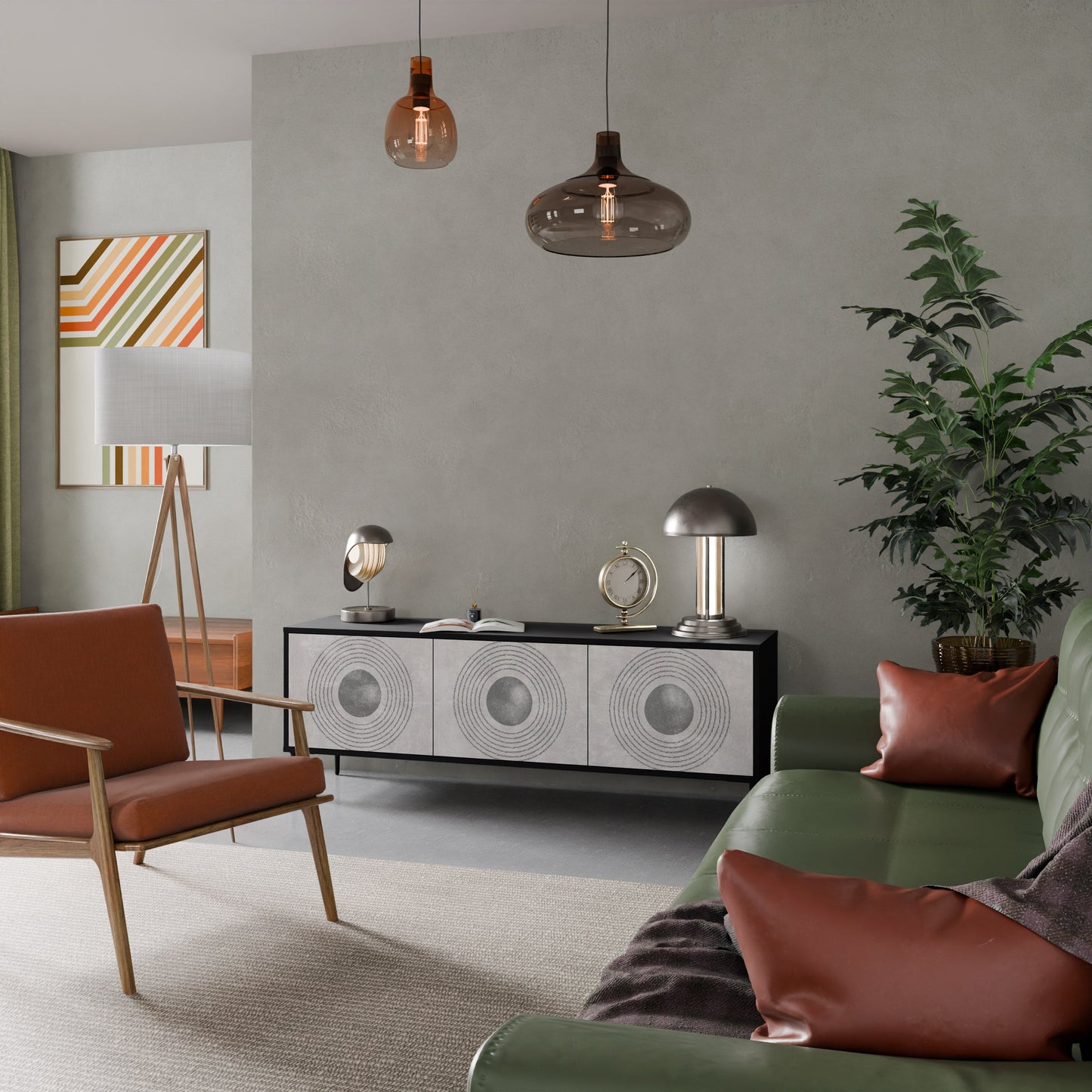 Mobile TV SOLID CIRCLES a 3 ante con finitura nera