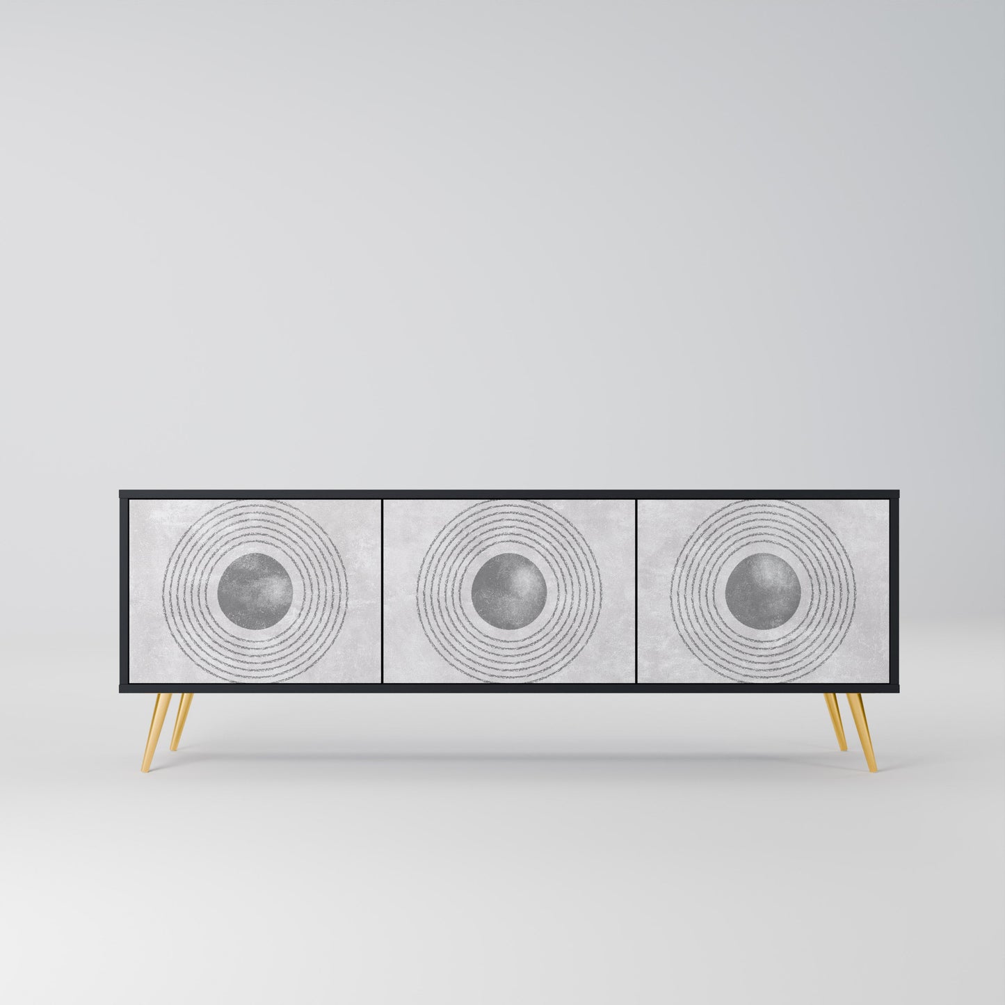 Mobile TV SOLID CIRCLES a 3 ante con finitura nera