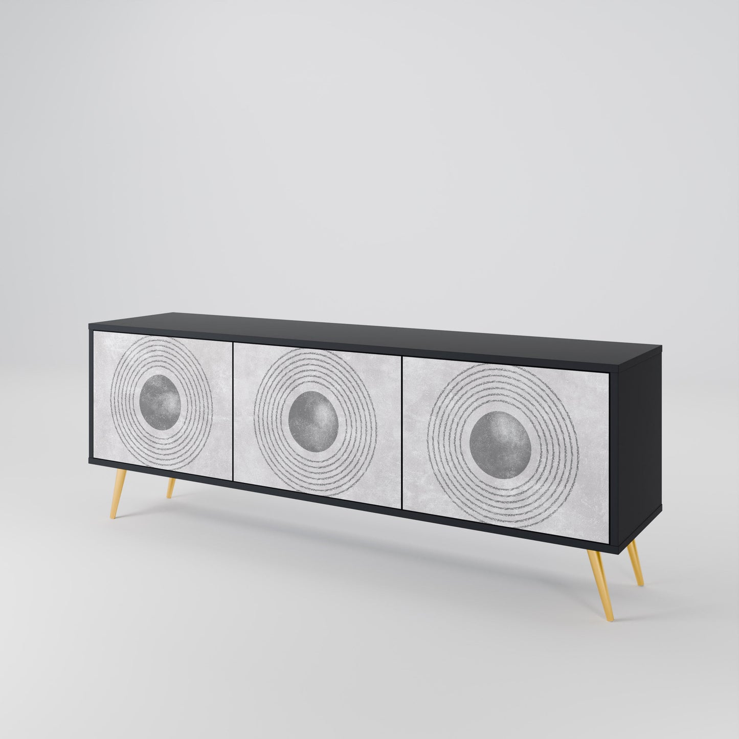 Mobile TV SOLID CIRCLES a 3 ante con finitura nera