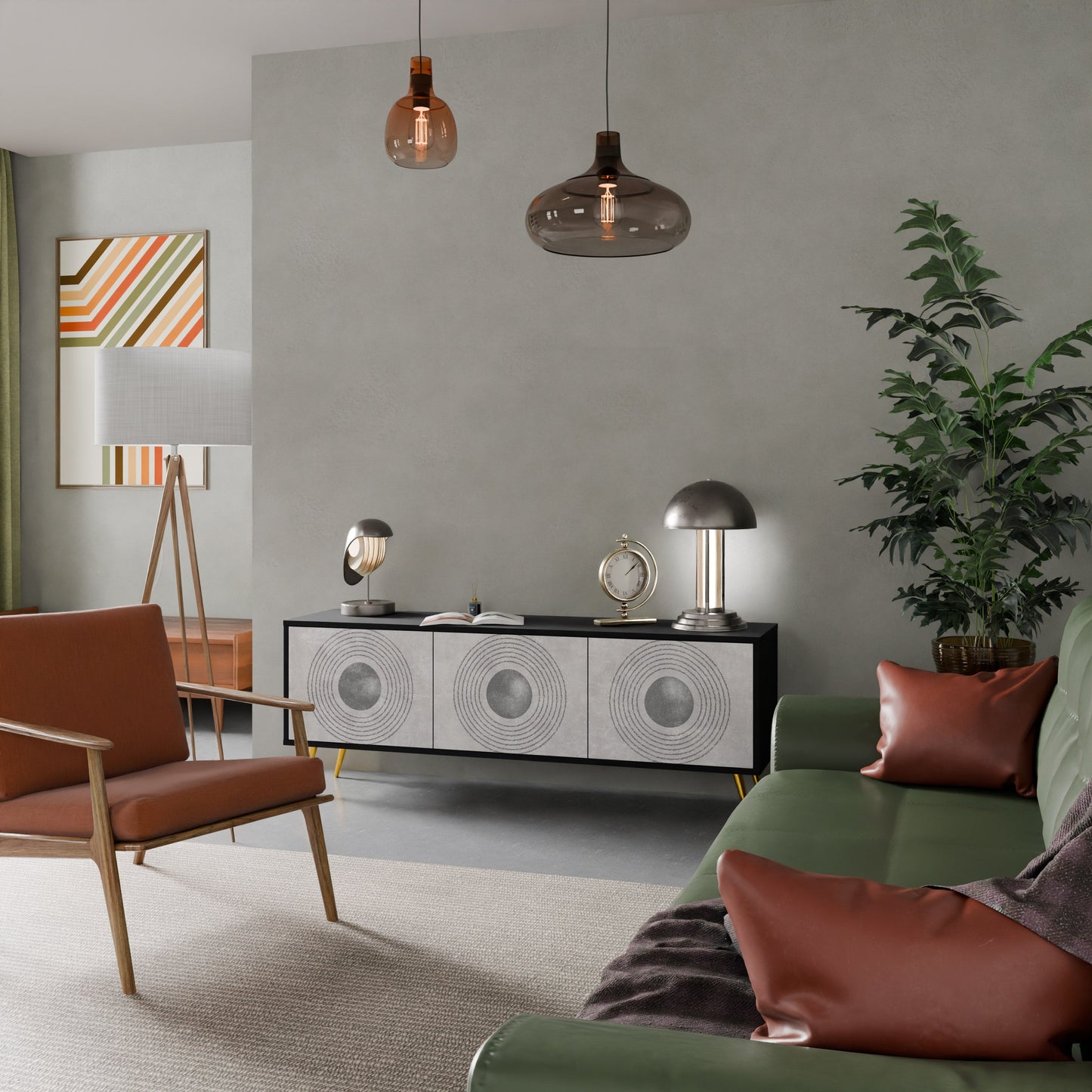 Mobile TV SOLID CIRCLES a 3 ante con finitura nera