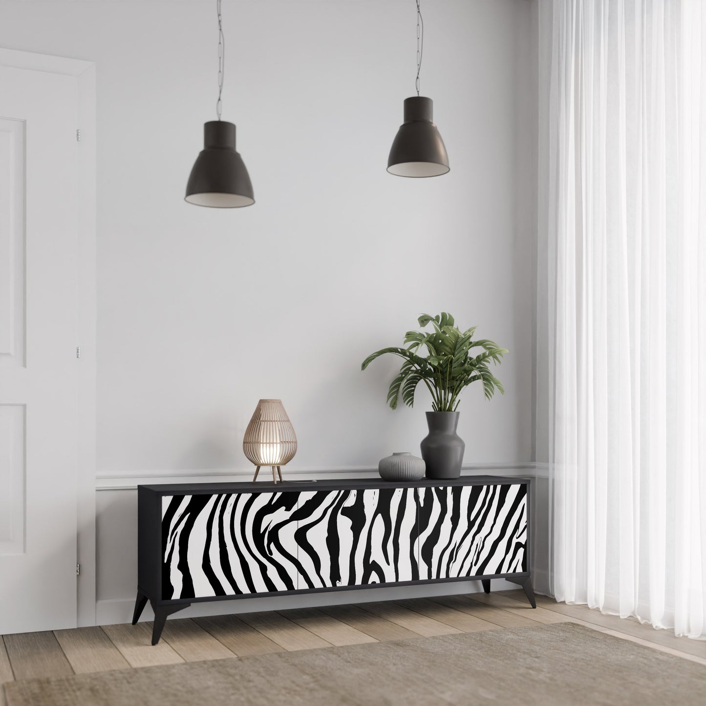 Mobile TV SPLENDID ZEBRA a 3 ante in finitura nera