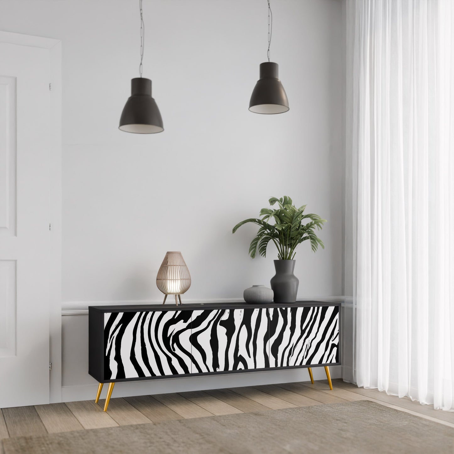 Mobile TV SPLENDID ZEBRA a 3 ante in finitura nera