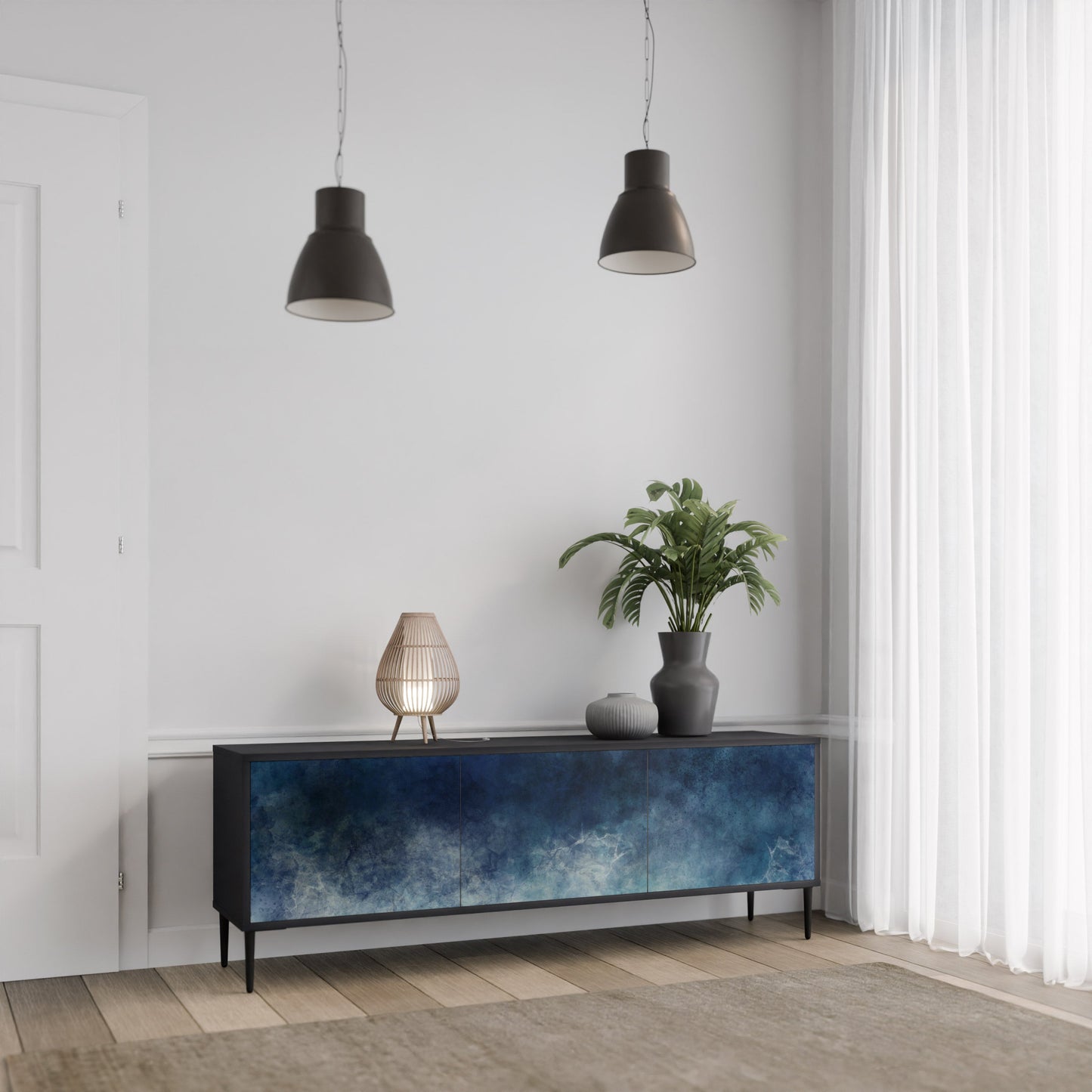 Mobile TV CELESTIAL FALL a 3 ante con finitura nera