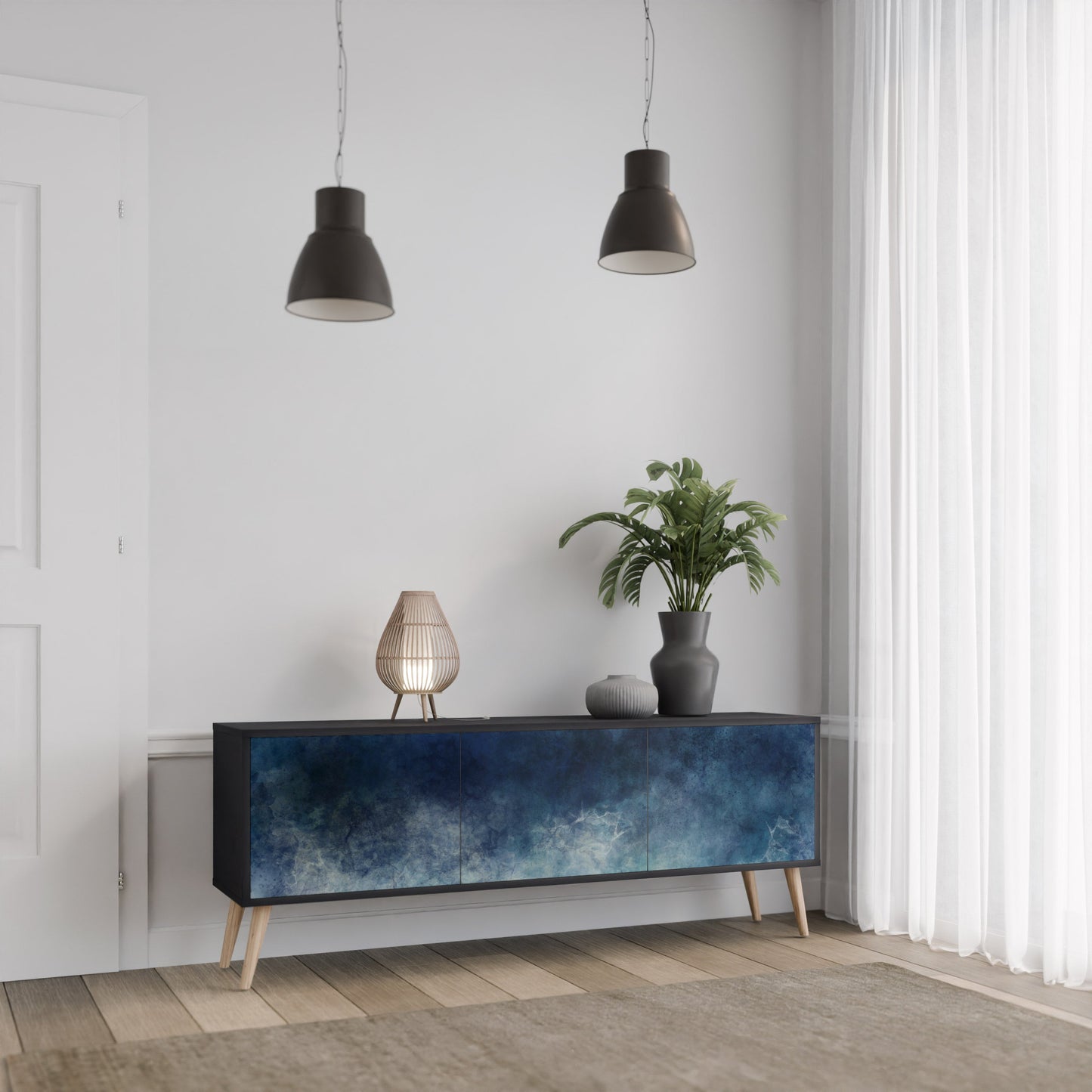 Mobile TV CELESTIAL FALL a 3 ante con finitura nera