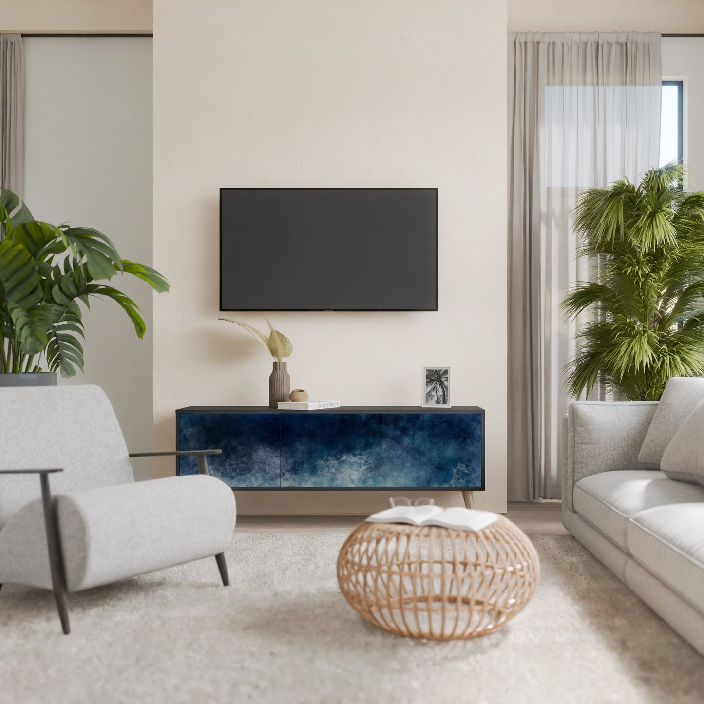 Mobile TV CELESTIAL FALL a 3 ante con finitura nera