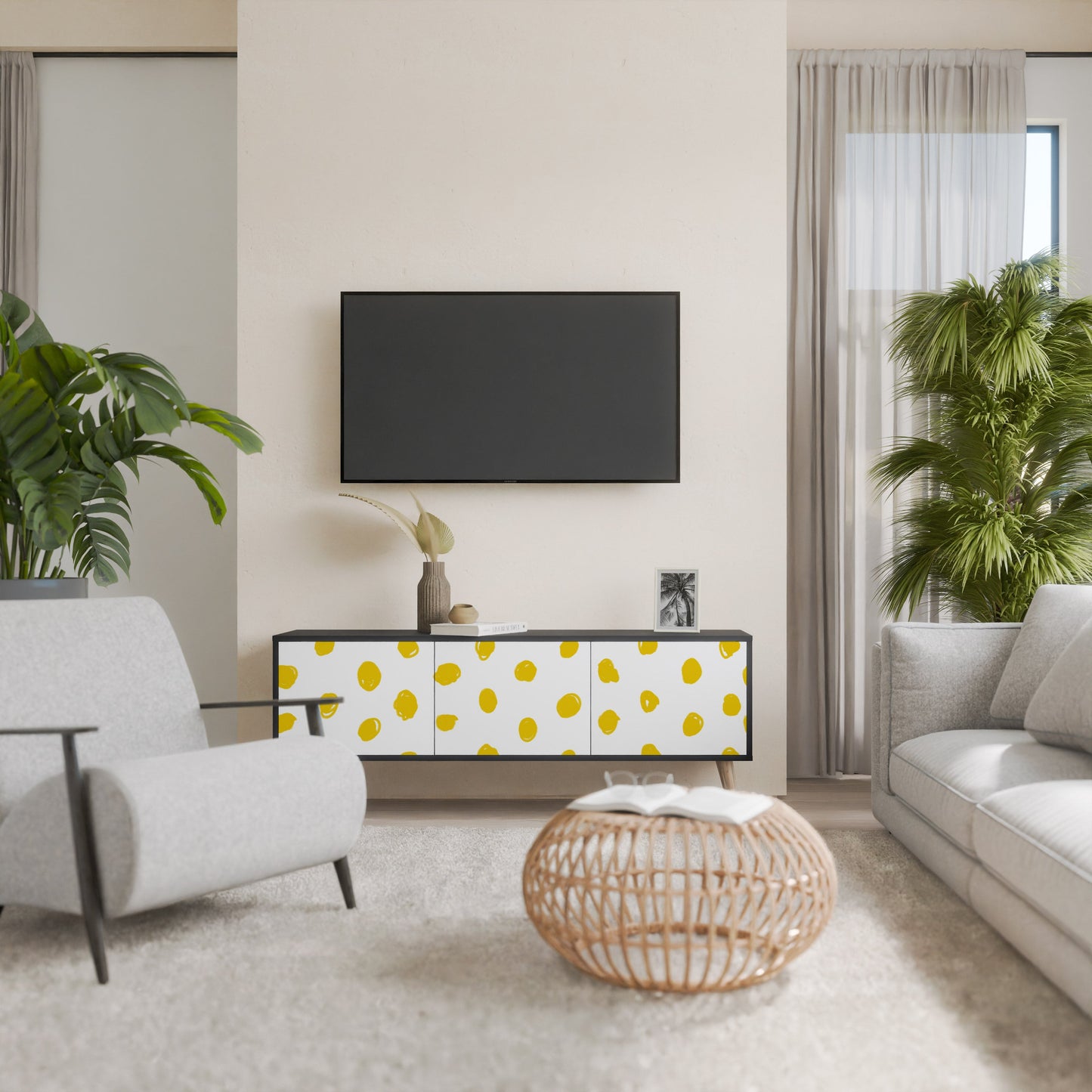 Mobile TV RADIANT REVERIE a 3 ante con finitura nera