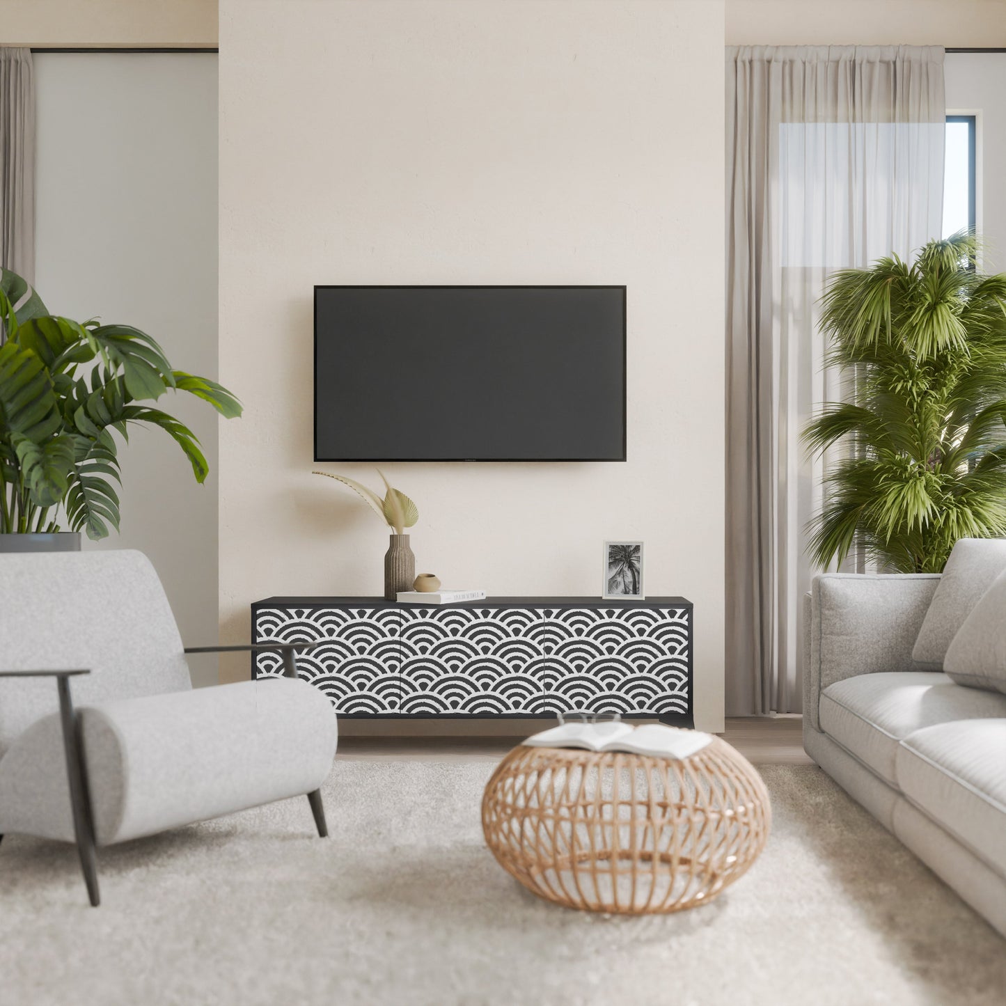 Mobile TV GLOOMY HOST a 3 ante con finitura nera