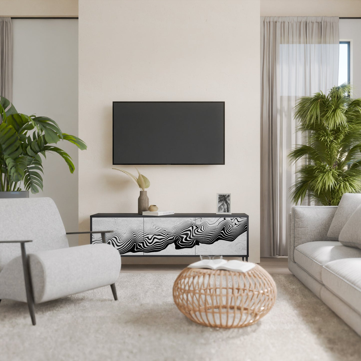 Mobile TV MONOCHROME MIRAGE a 3 ante in finitura nera