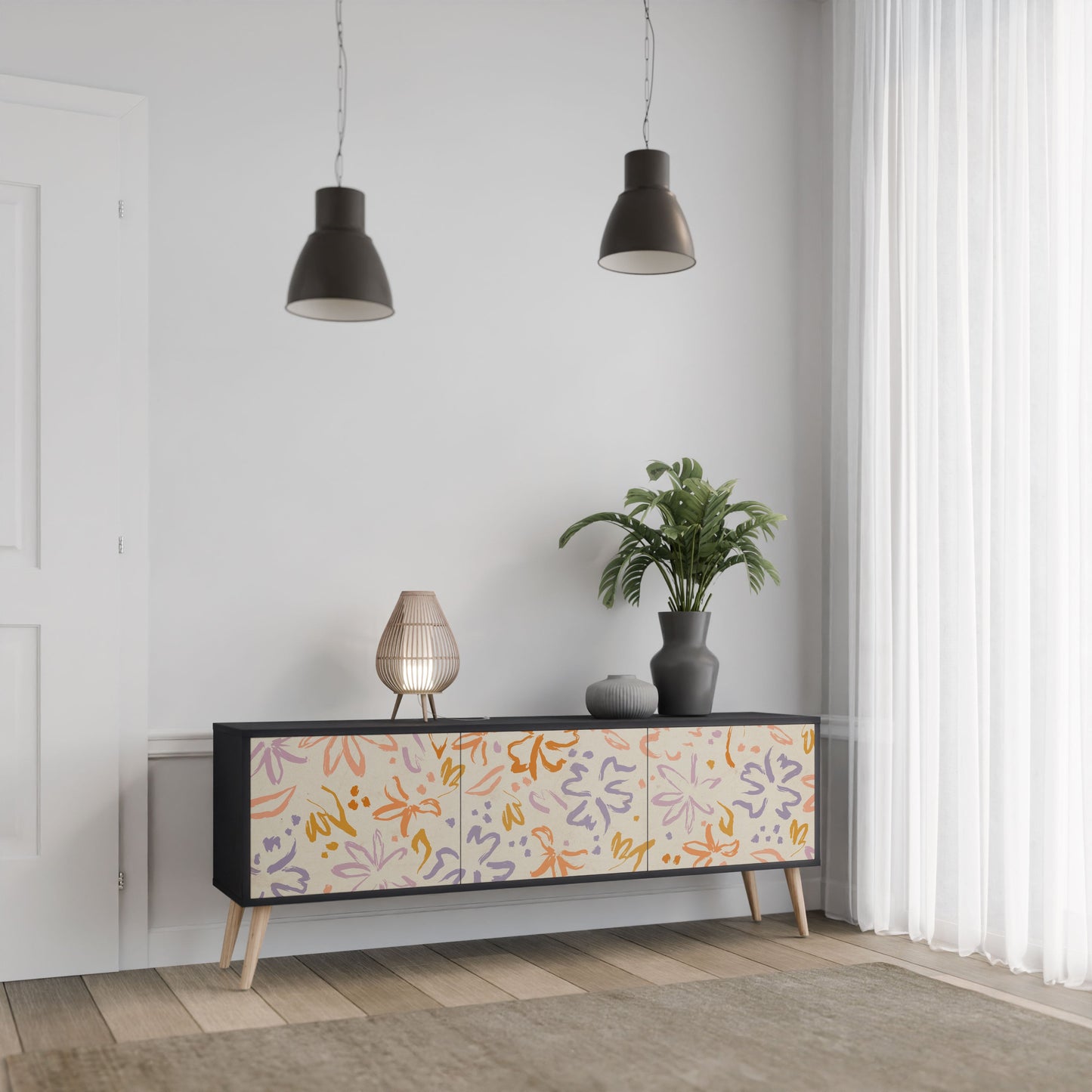 SPRING WHIMSY Mobile TV a 3 ante con finitura nera