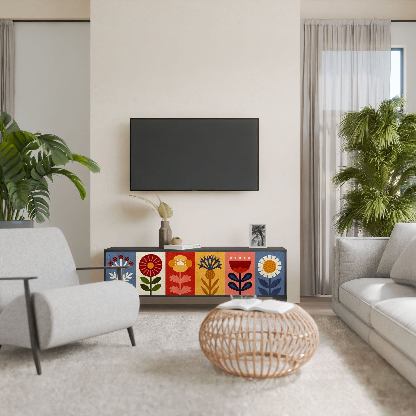 Mobile TV SCANDIC FLOWERET a 3 ante in finitura nera