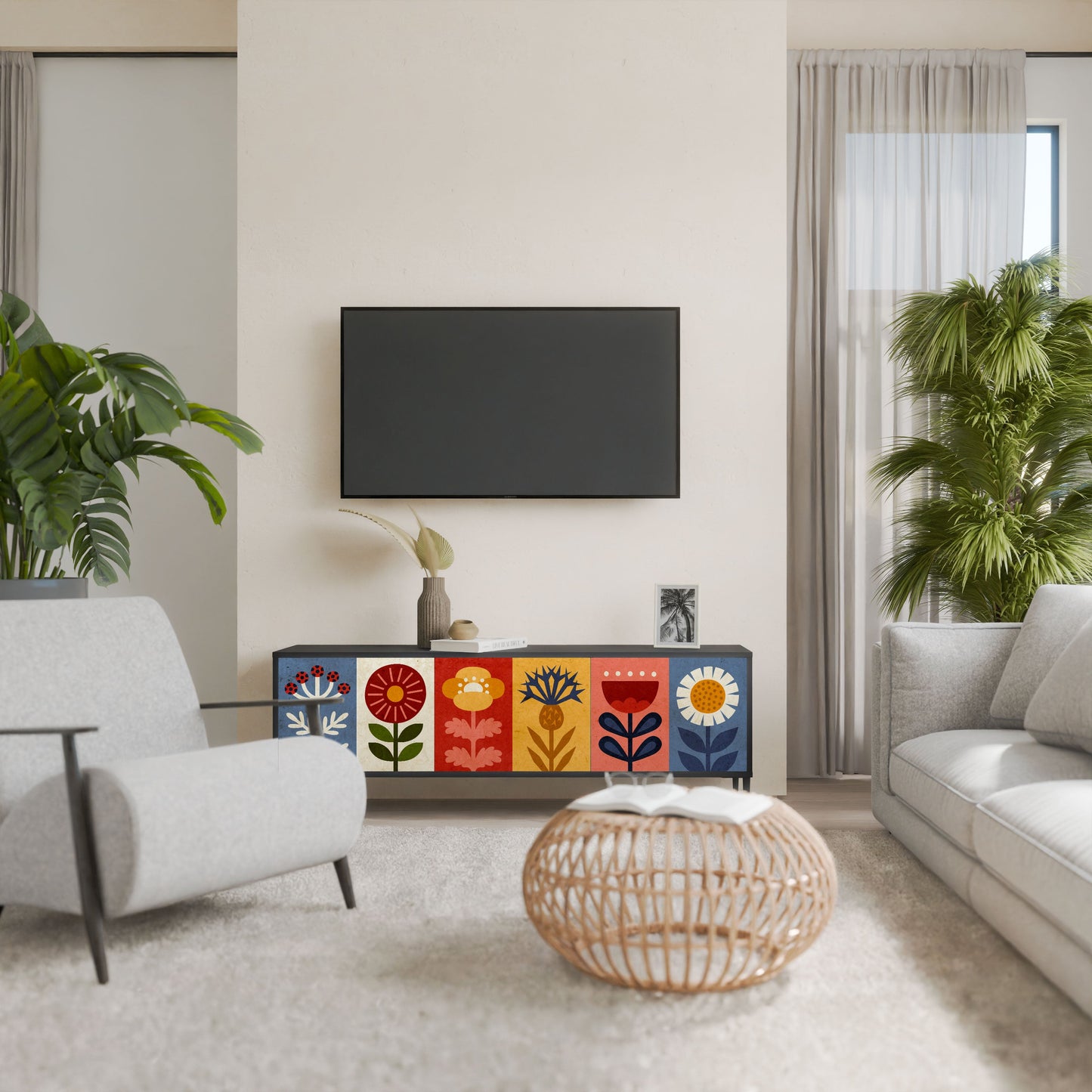 Mobile TV SCANDIC FLOWERET a 3 ante in finitura nera