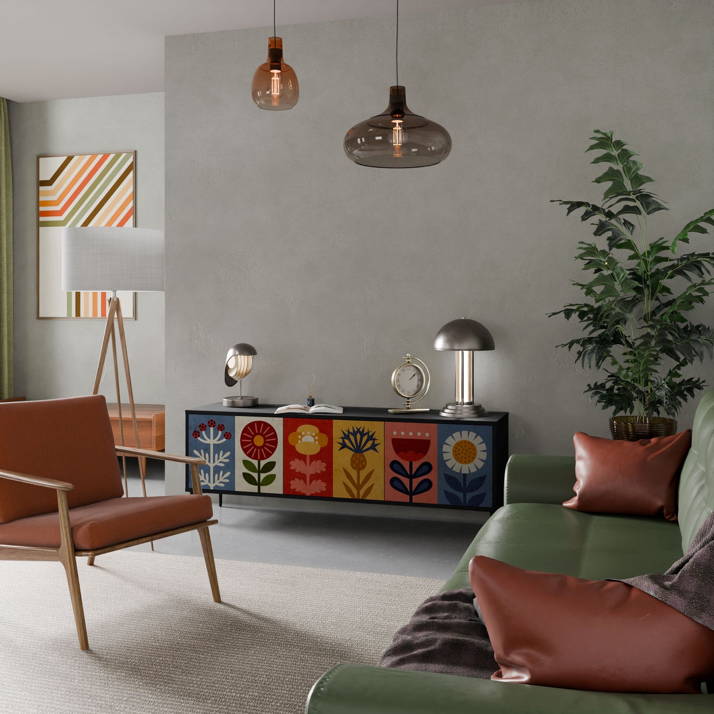 Mobile TV SCANDIC FLOWERET a 3 ante in finitura nera
