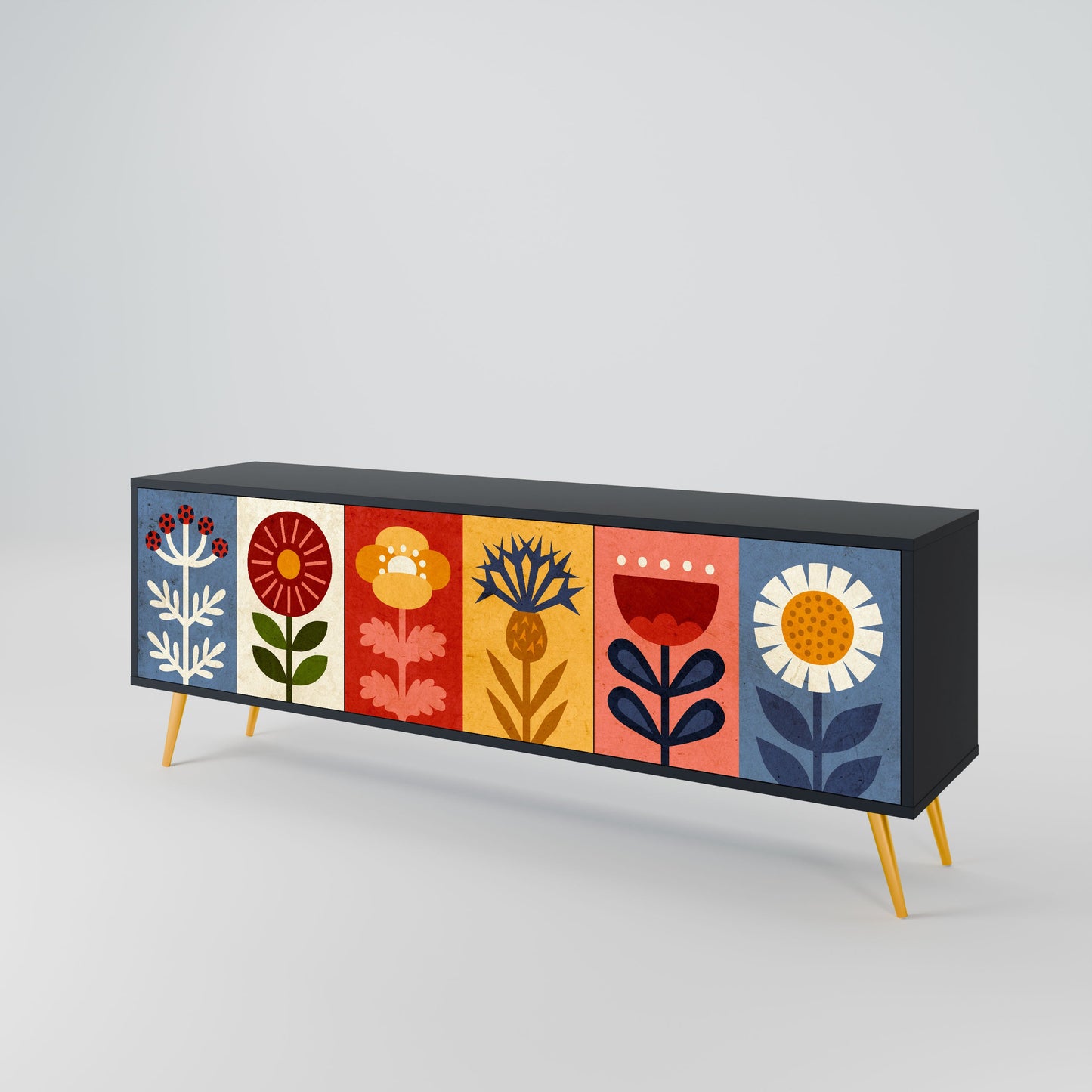 Mobile TV SCANDIC FLOWERET a 3 ante in finitura nera