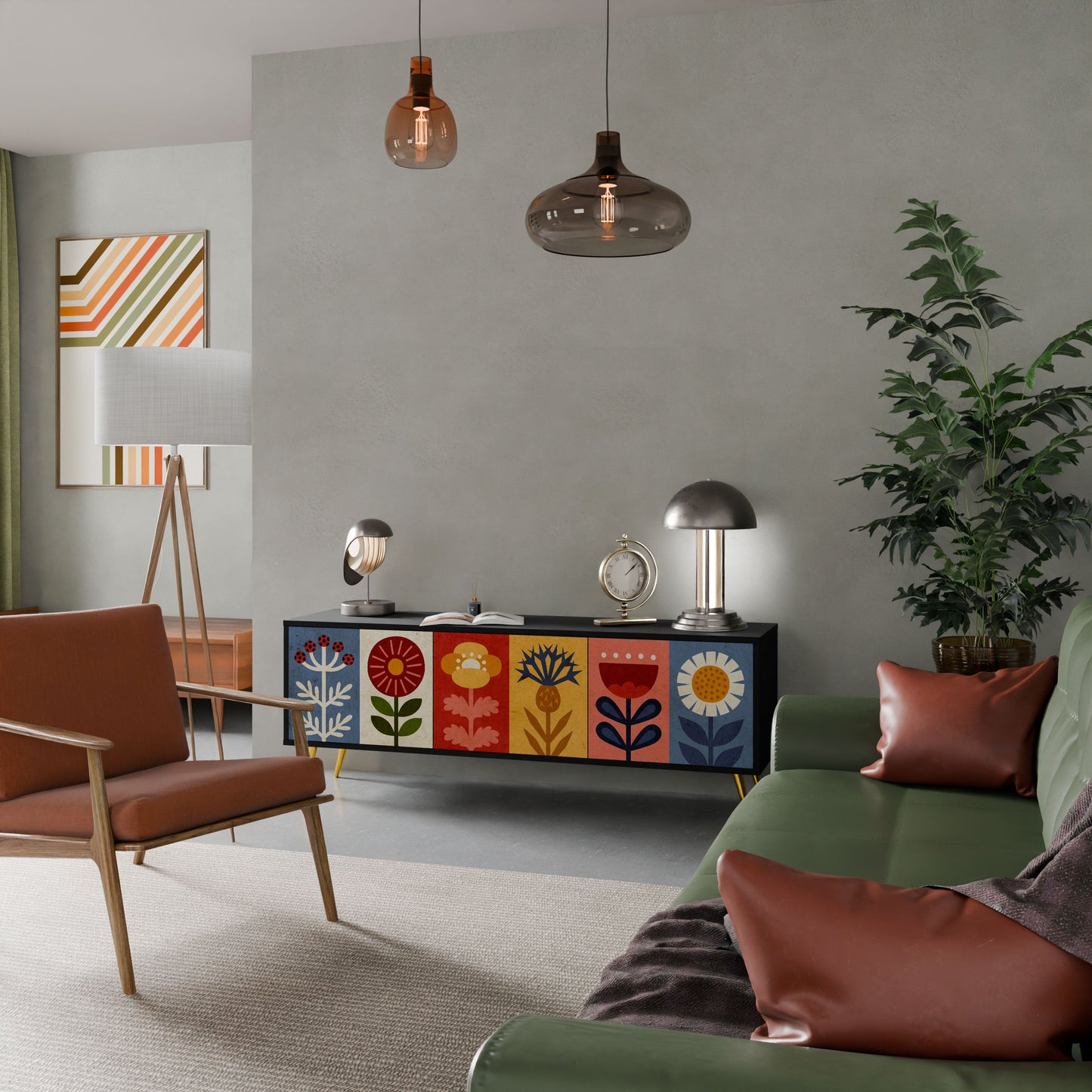 Mobile TV SCANDIC FLOWERET a 3 ante in finitura nera