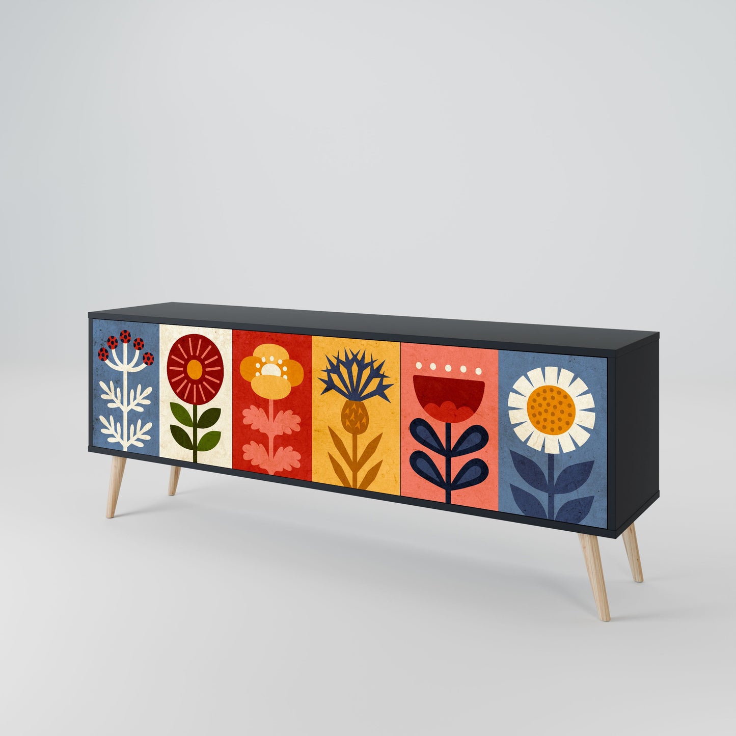 Mobile TV SCANDIC FLOWERET a 3 ante in finitura nera