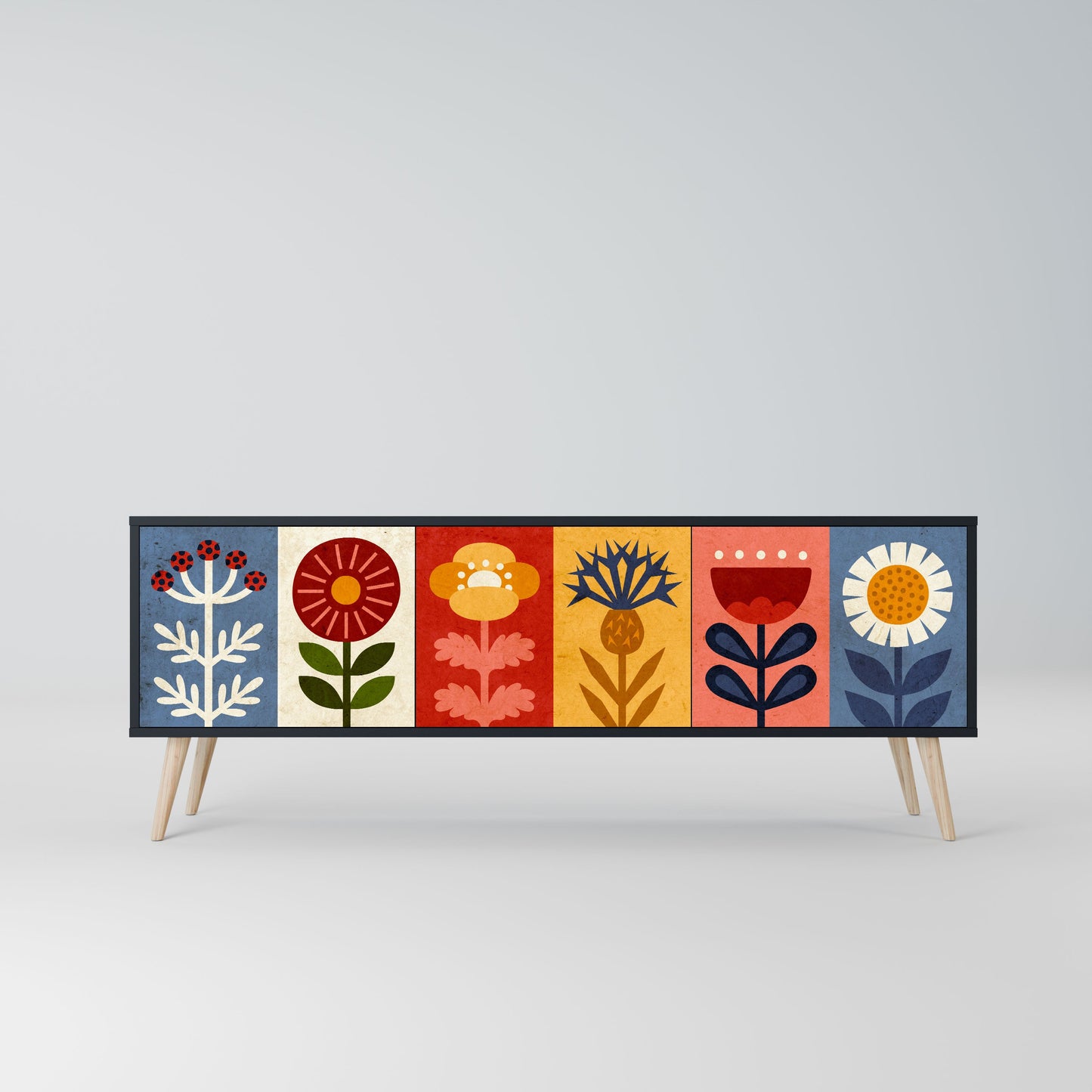 Mobile TV SCANDIC FLOWERET a 3 ante in finitura nera