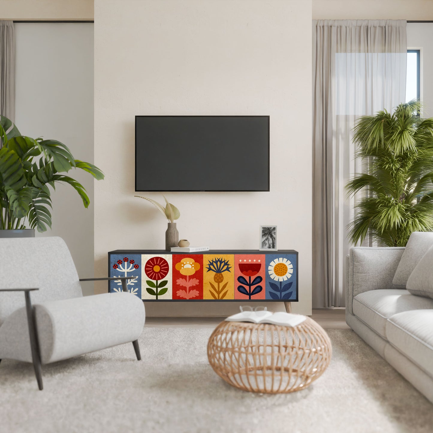 Mobile TV SCANDIC FLOWERET a 3 ante in finitura nera