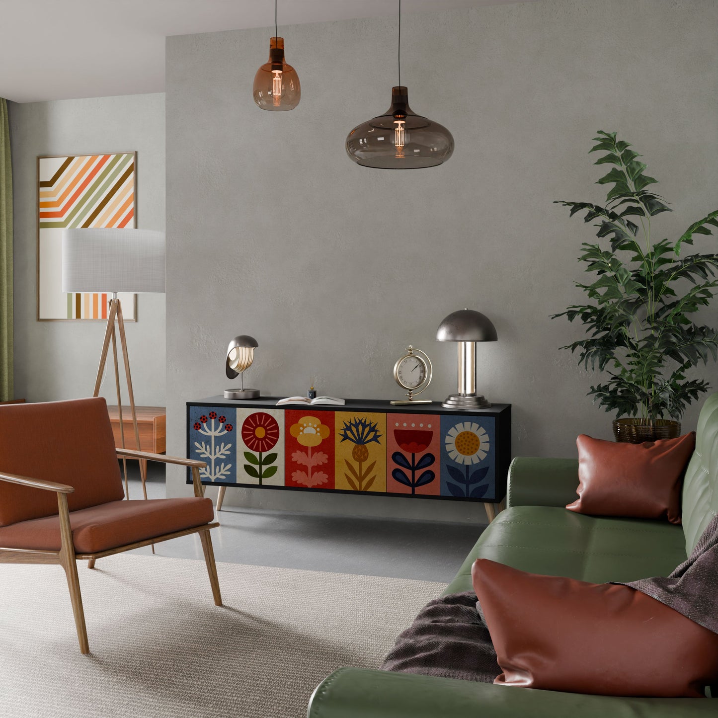 Mobile TV SCANDIC FLOWERET a 3 ante in finitura nera