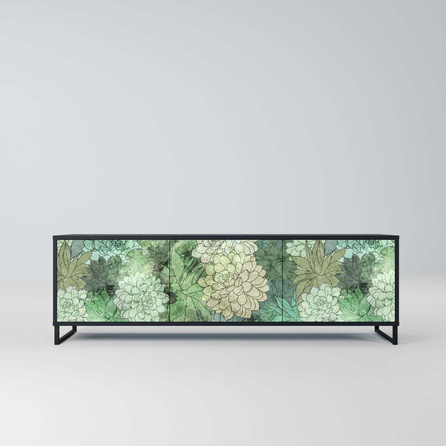 Mobile TV SUCCULENT CLUSTER a 3 ante con finitura nera