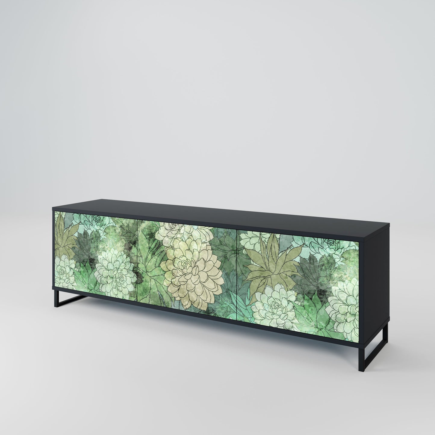 Mobile TV SUCCULENT CLUSTER a 3 ante con finitura nera