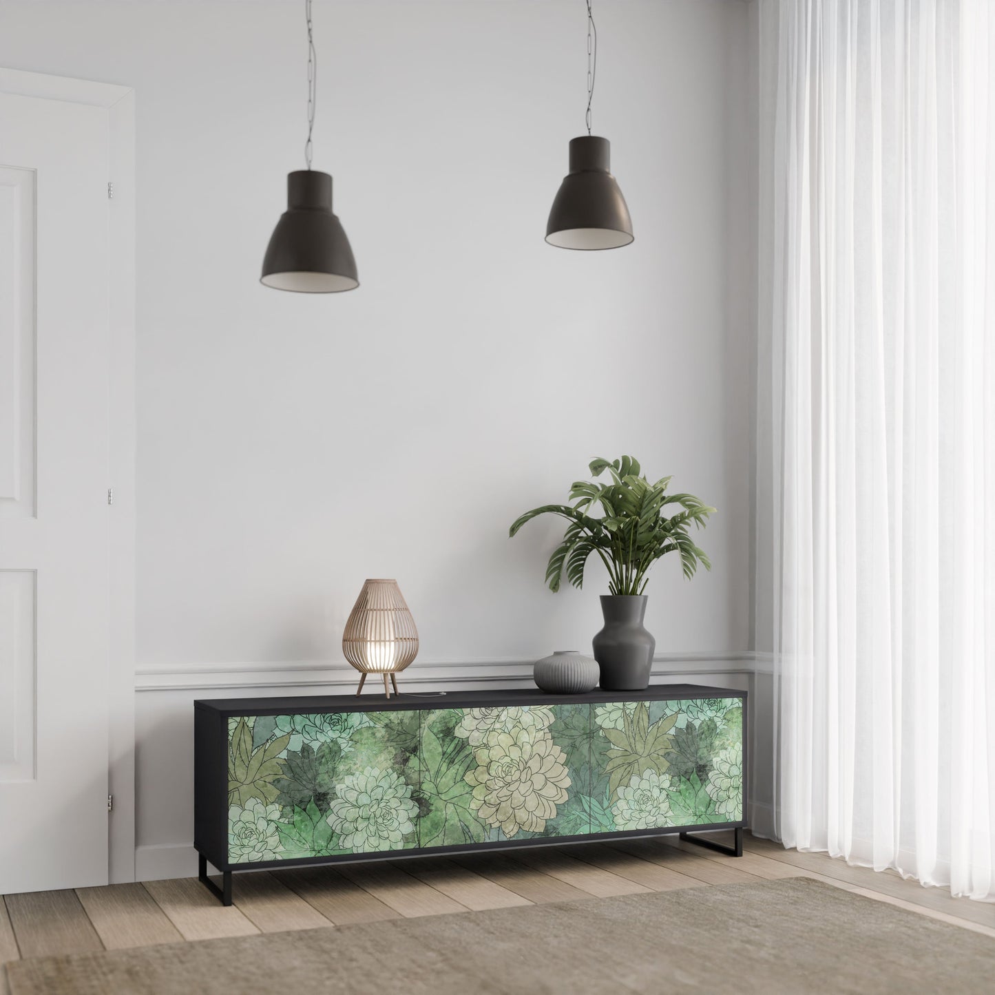 Mobile TV SUCCULENT CLUSTER a 3 ante con finitura nera