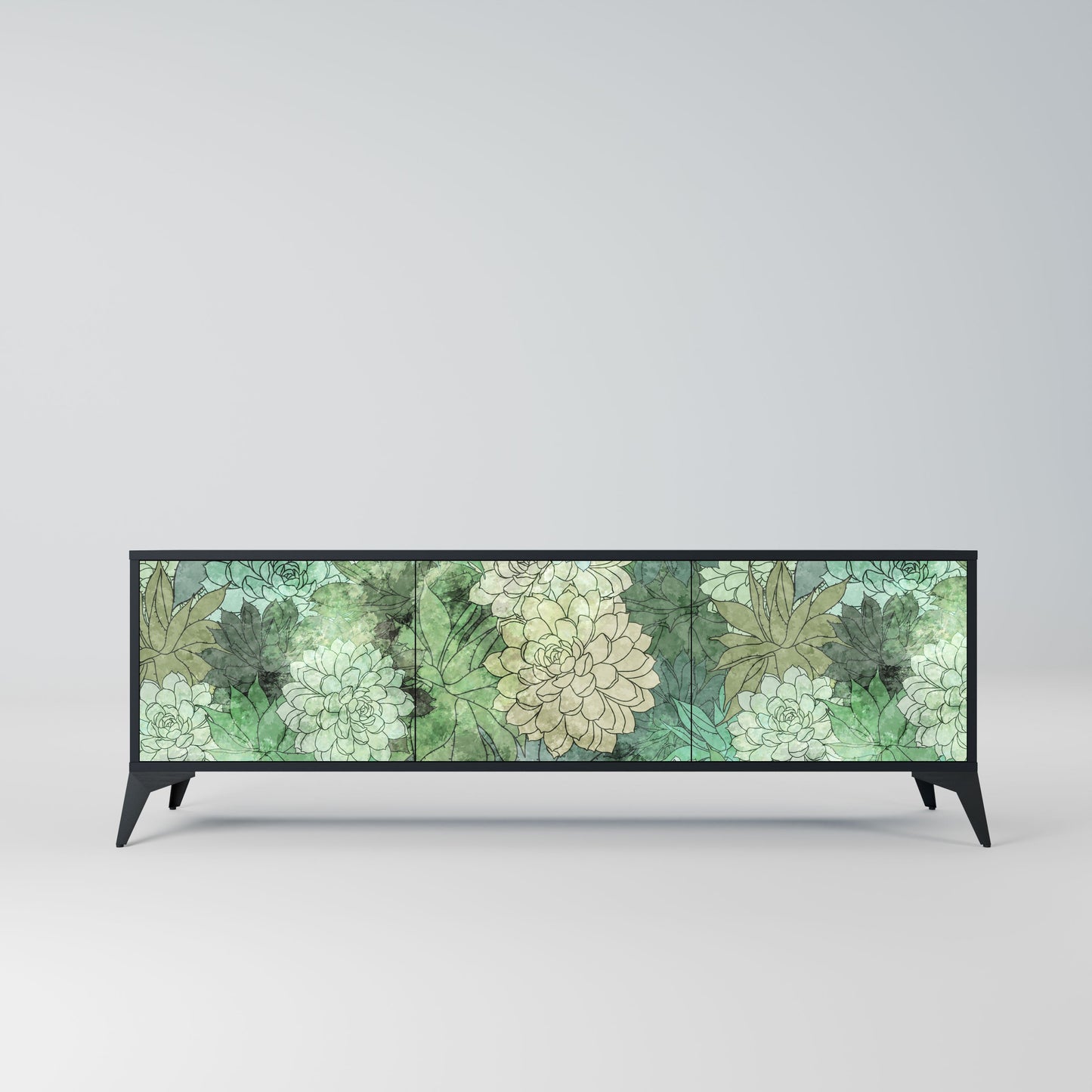 Mobile TV SUCCULENT CLUSTER a 3 ante con finitura nera