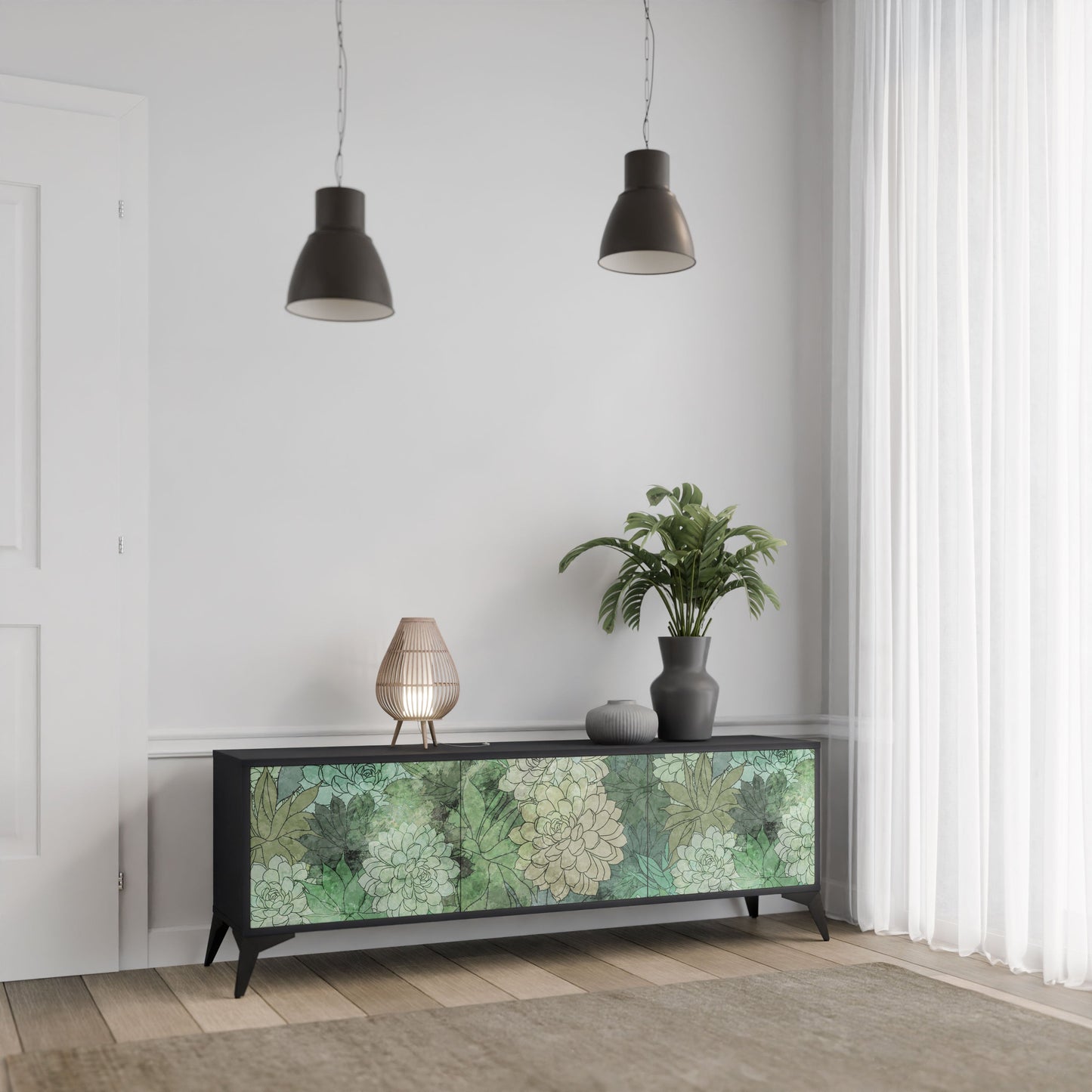 Mobile TV SUCCULENT CLUSTER a 3 ante con finitura nera