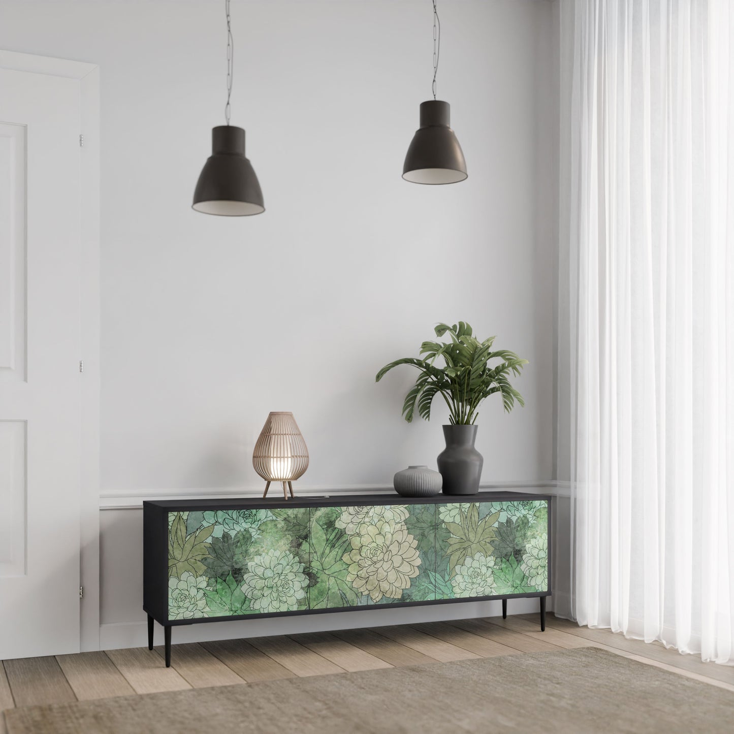 Mobile TV SUCCULENT CLUSTER a 3 ante con finitura nera
