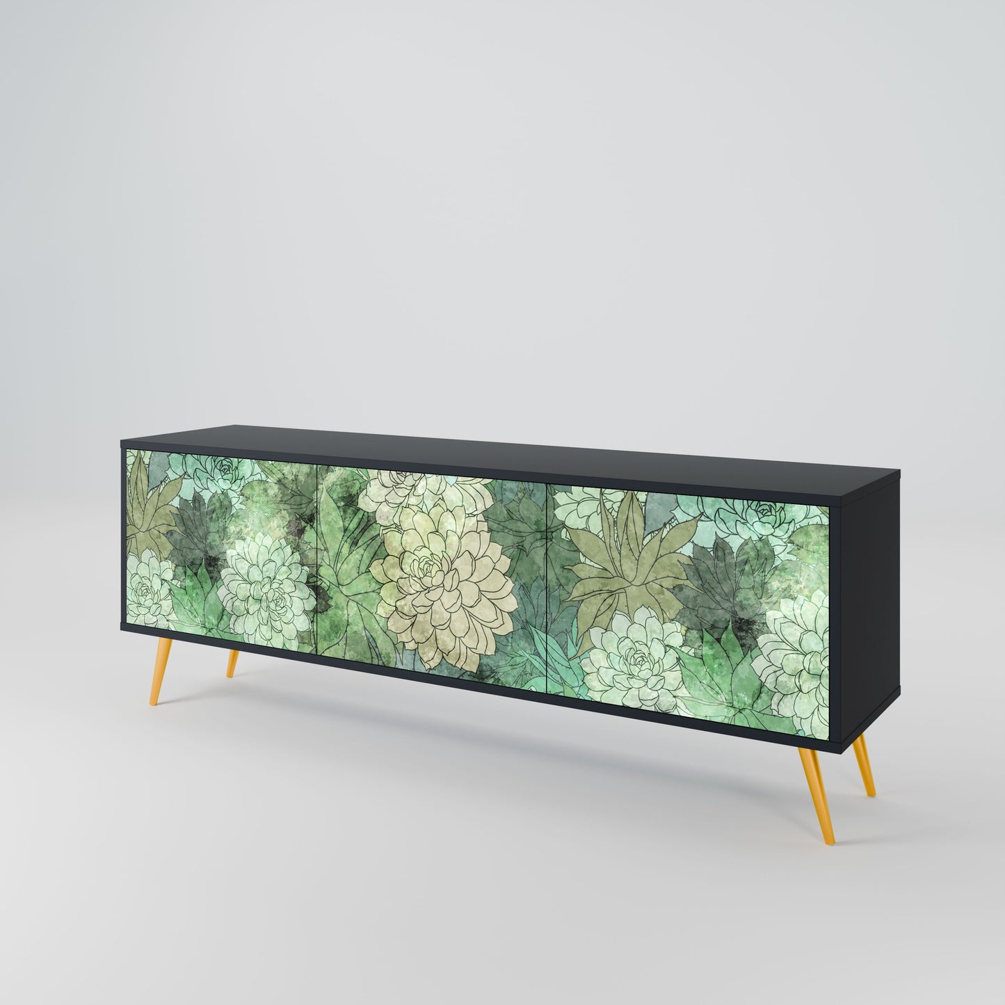 Mobile TV SUCCULENT CLUSTER a 3 ante con finitura nera