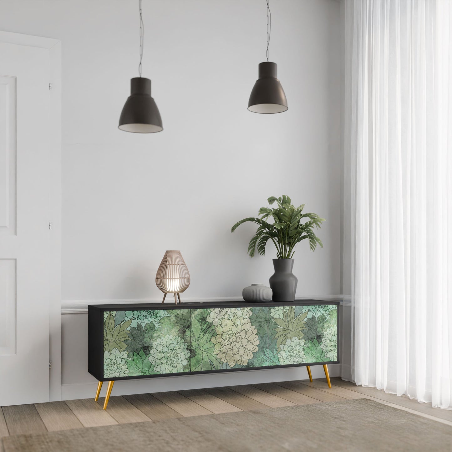 Mobile TV SUCCULENT CLUSTER a 3 ante con finitura nera