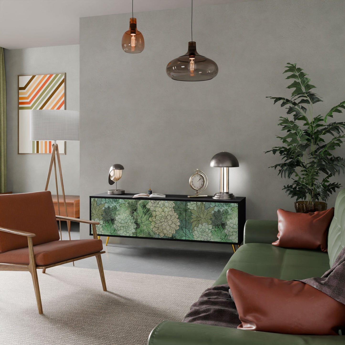 Mobile TV SUCCULENT CLUSTER a 3 ante con finitura nera