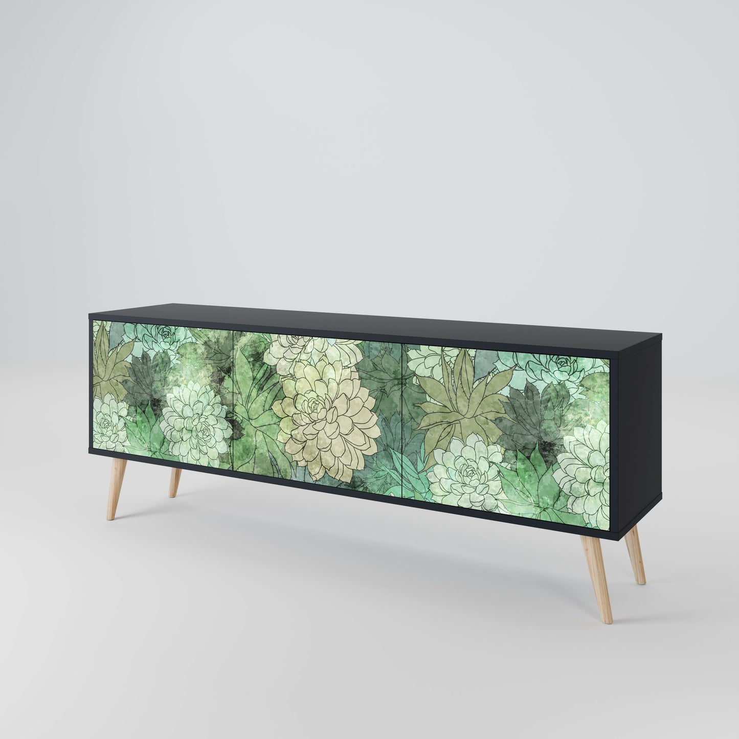 Mobile TV SUCCULENT CLUSTER a 3 ante con finitura nera